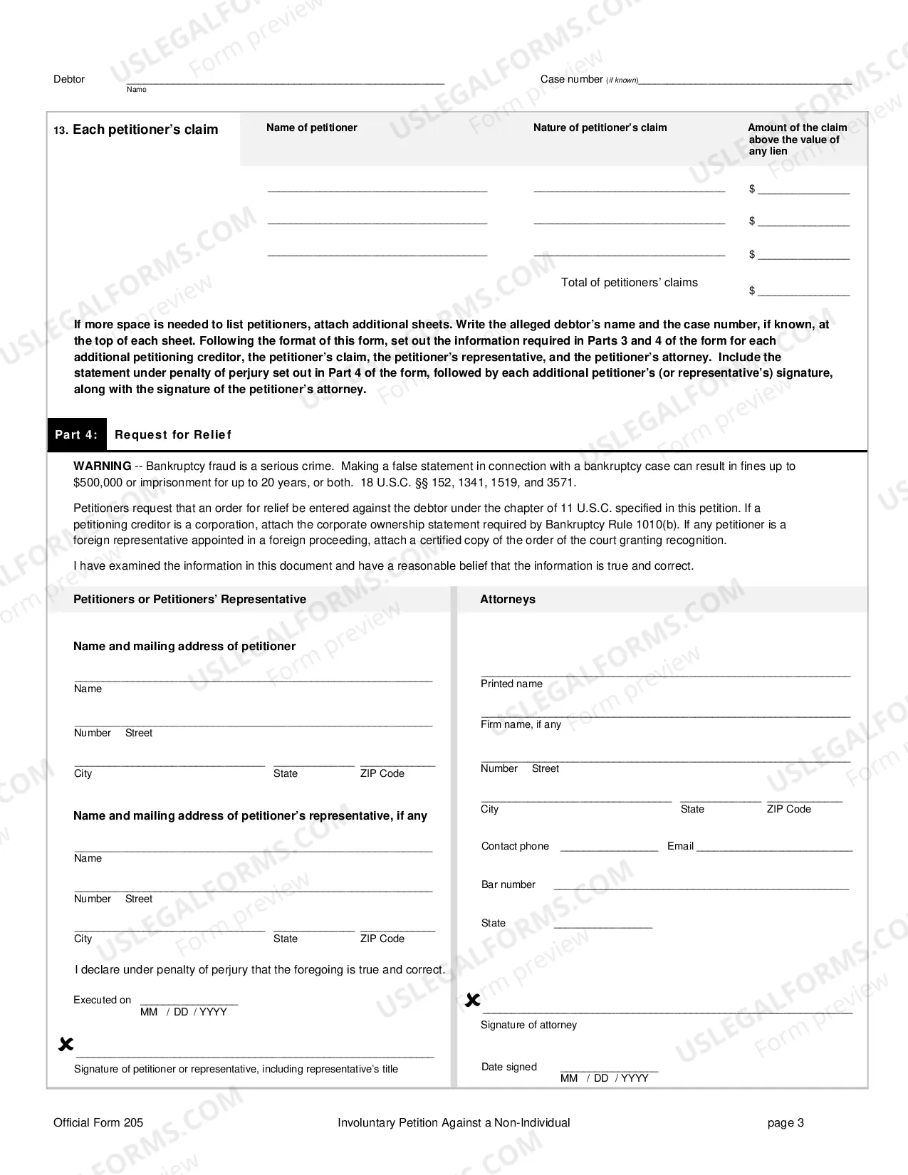 Preview Involuntary Petition Against a Non-Individual