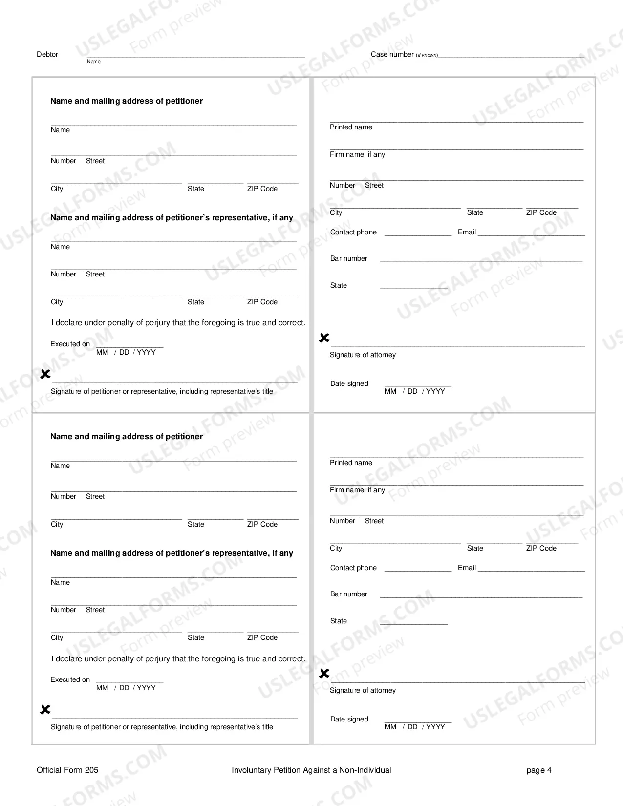 Preview Involuntary Petition Against a Non-Individual