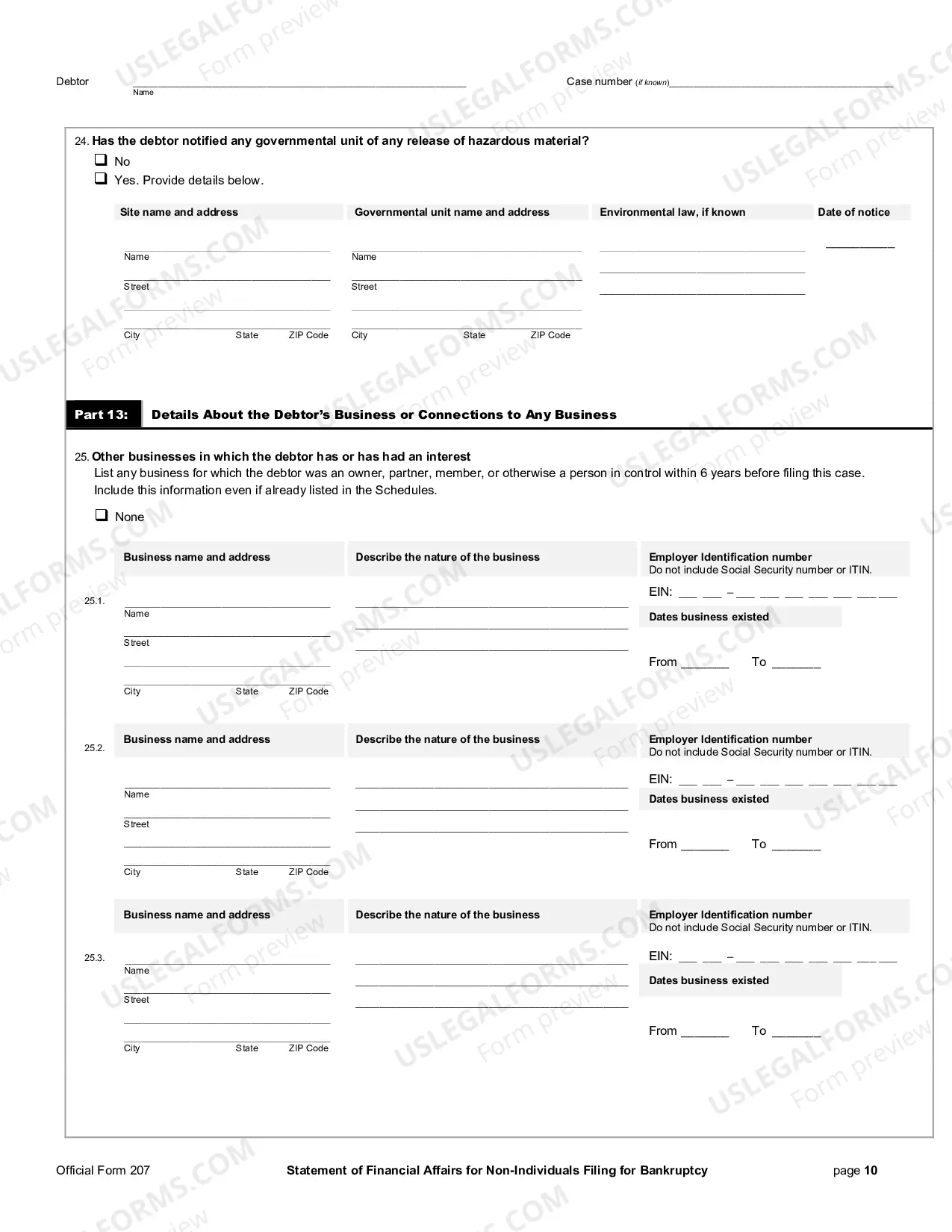 Preview Statement of Your Financial Affairs (non-individuals)