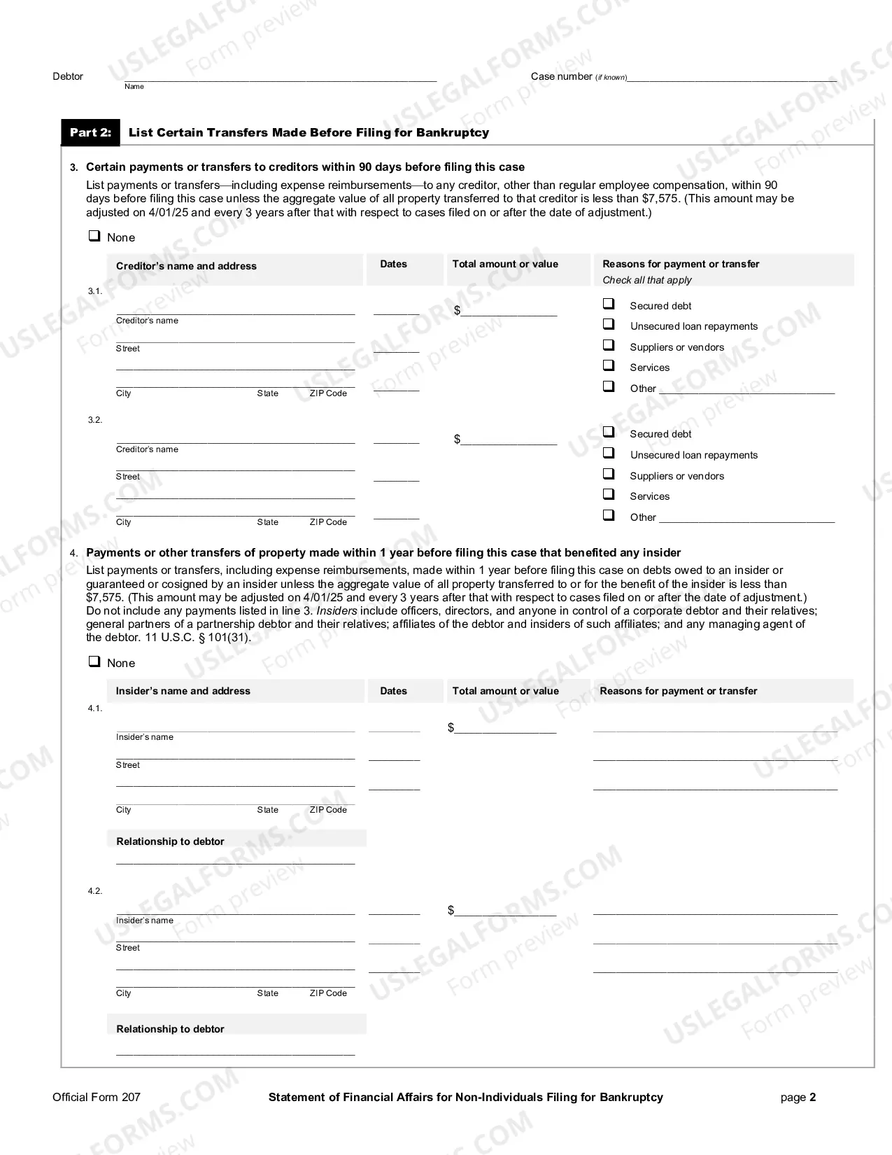 Preview Statement of Your Financial Affairs (non-individuals)