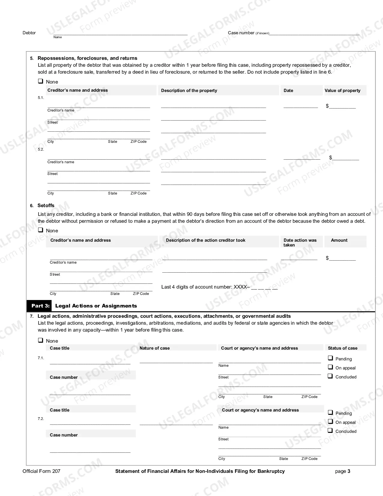 Preview Statement of Your Financial Affairs (non-individuals)