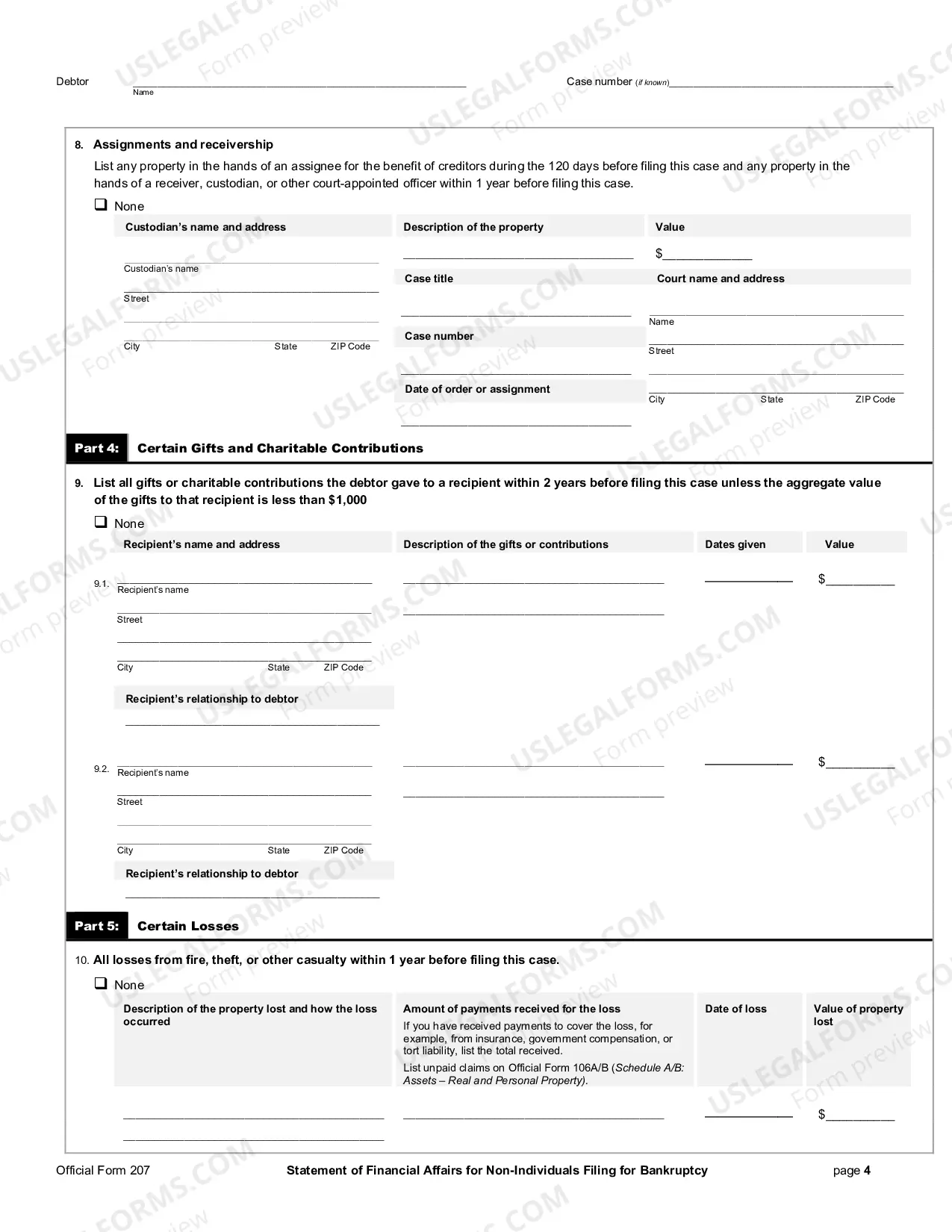 Preview Statement of Your Financial Affairs (non-individuals)