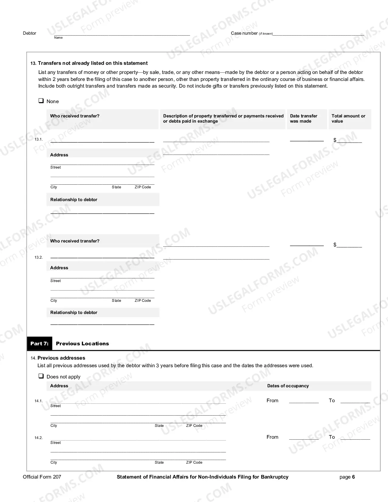 Preview Statement of Your Financial Affairs (non-individuals)