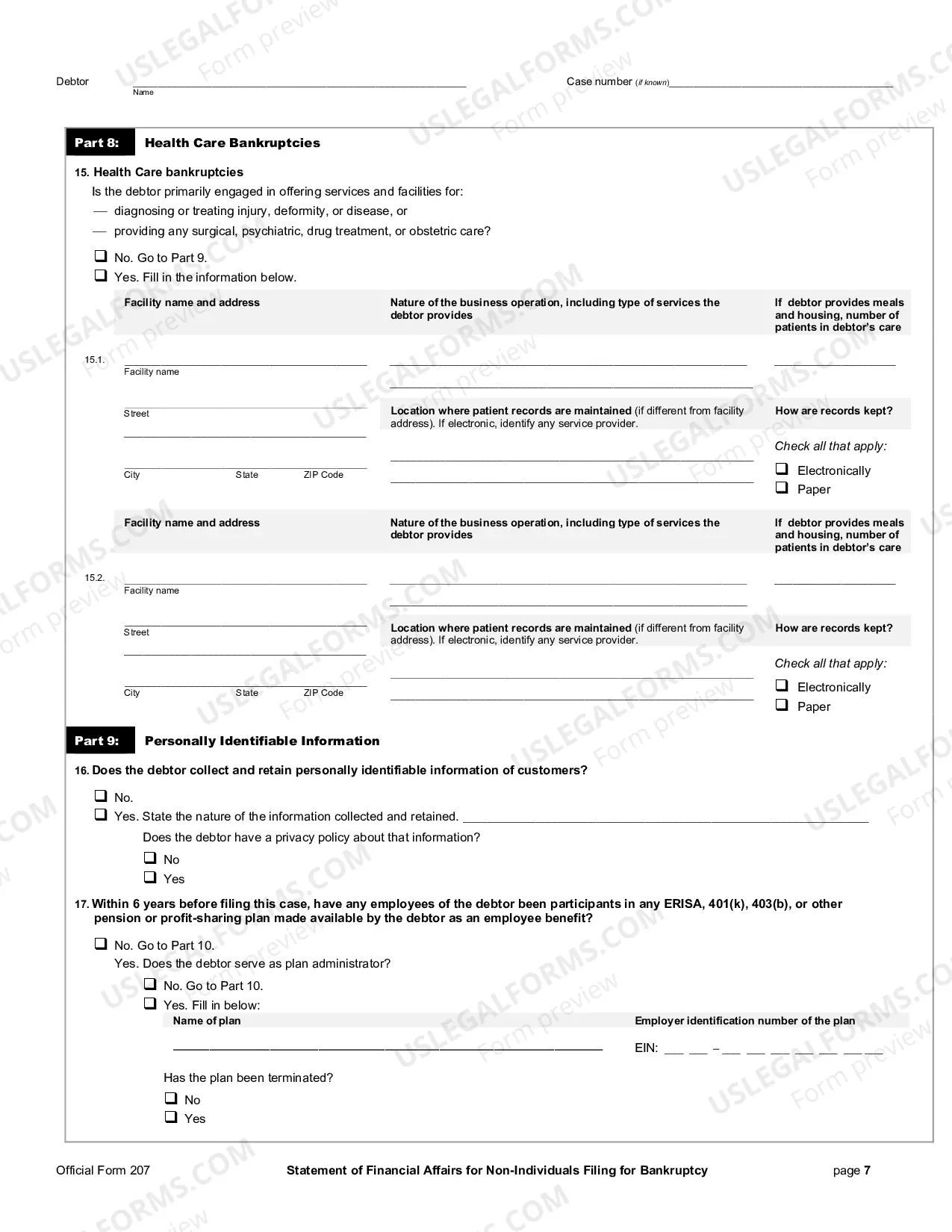 Preview Statement of Your Financial Affairs (non-individuals)