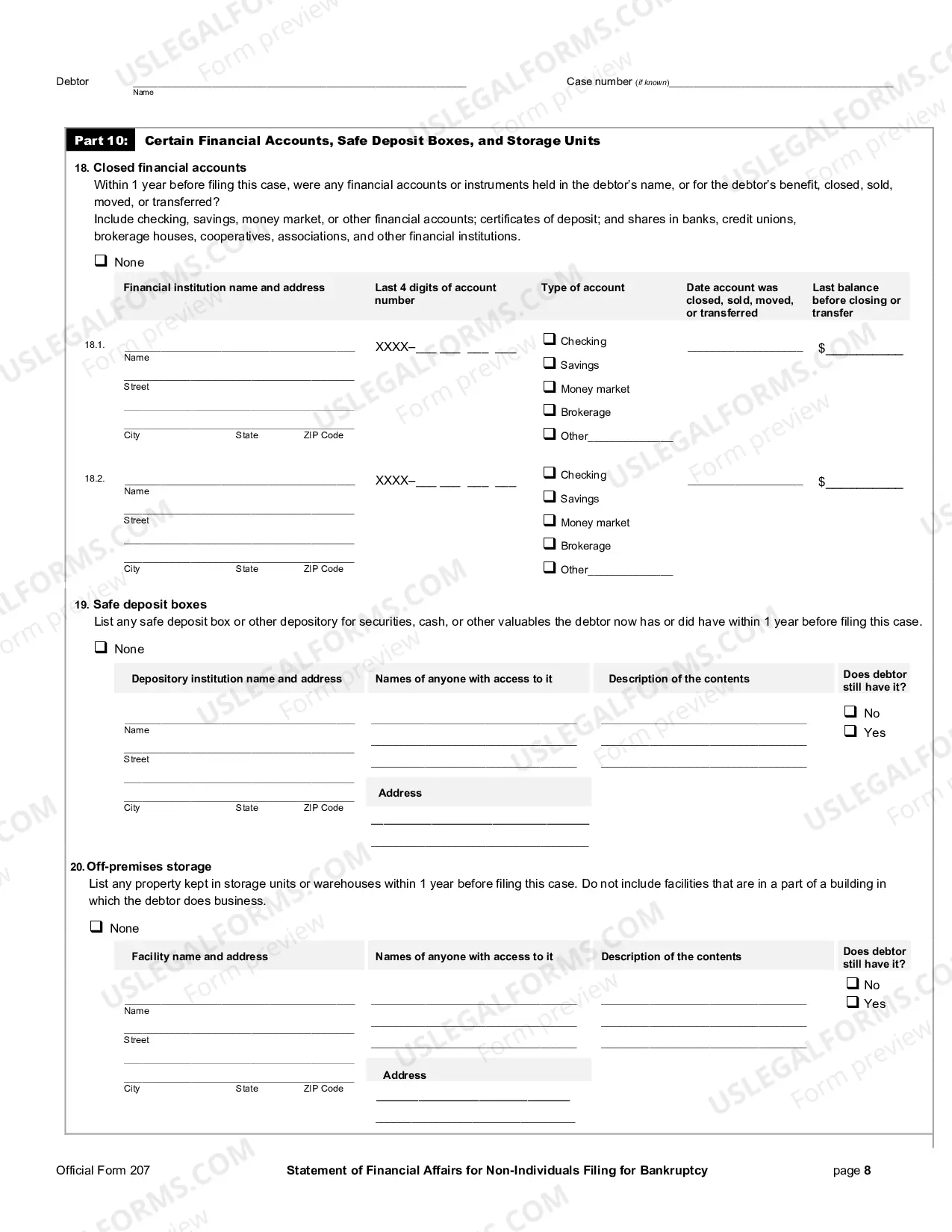 Preview Statement of Your Financial Affairs (non-individuals)
