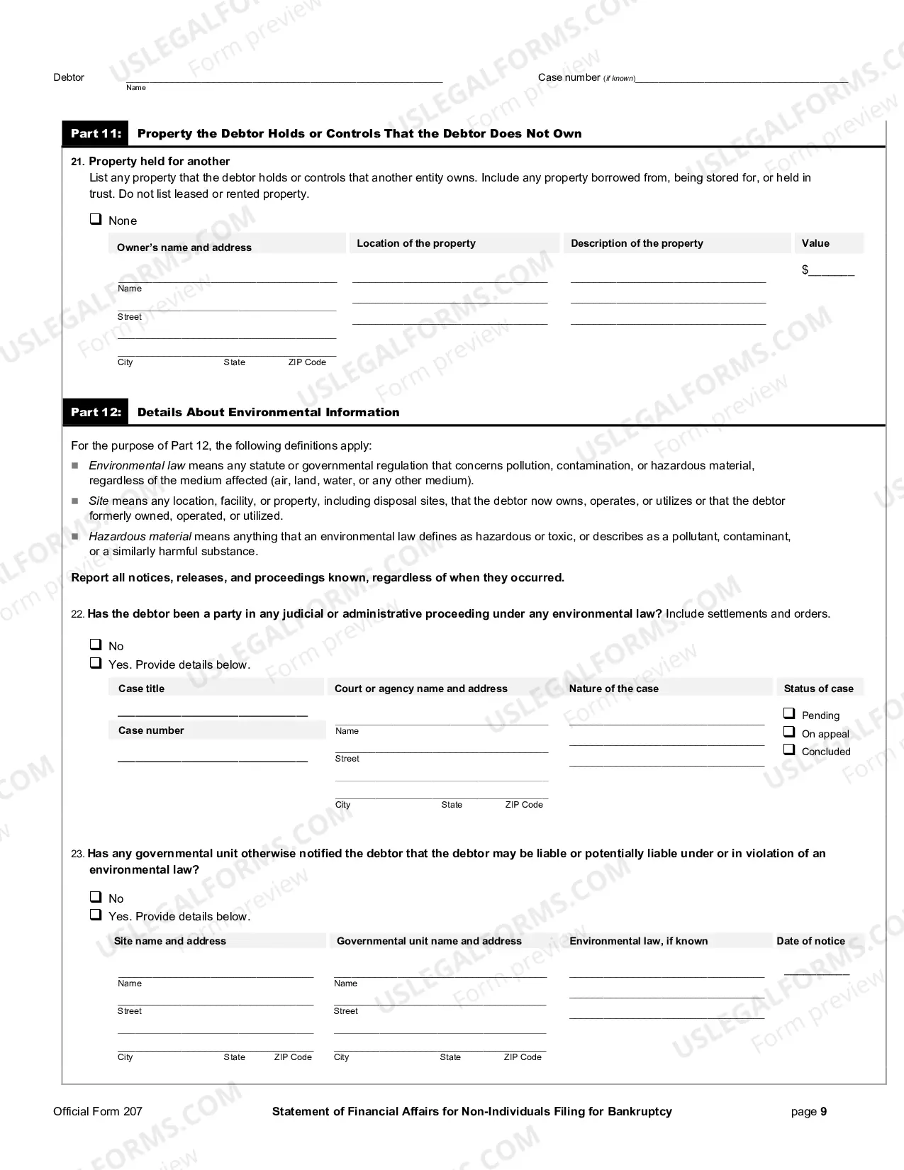 Preview Statement of Your Financial Affairs (non-individuals)