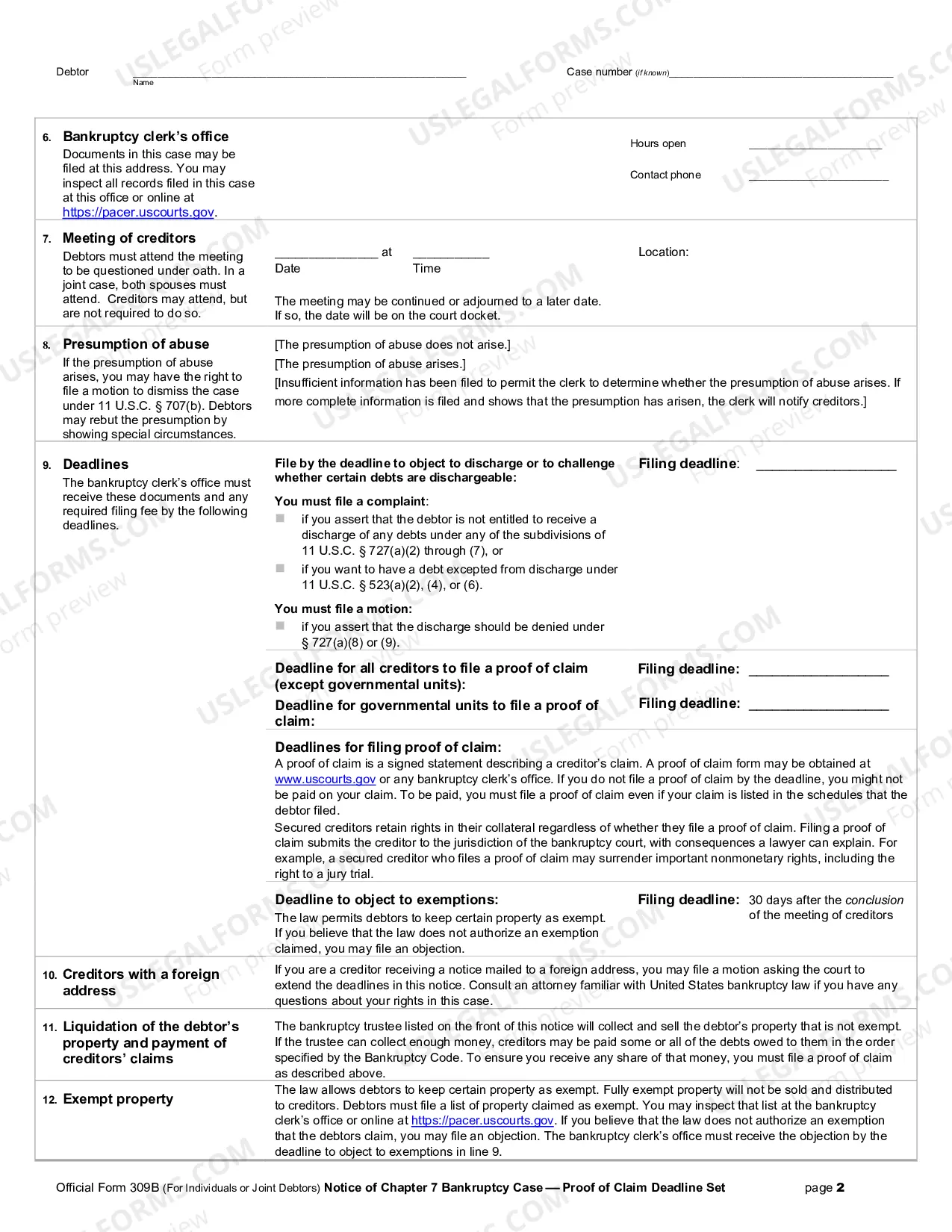 Preview Notice of Chapter 7 Bankruptcy Case - Proof of Claim Deadline Set (For Individuals or Joint Debtors)