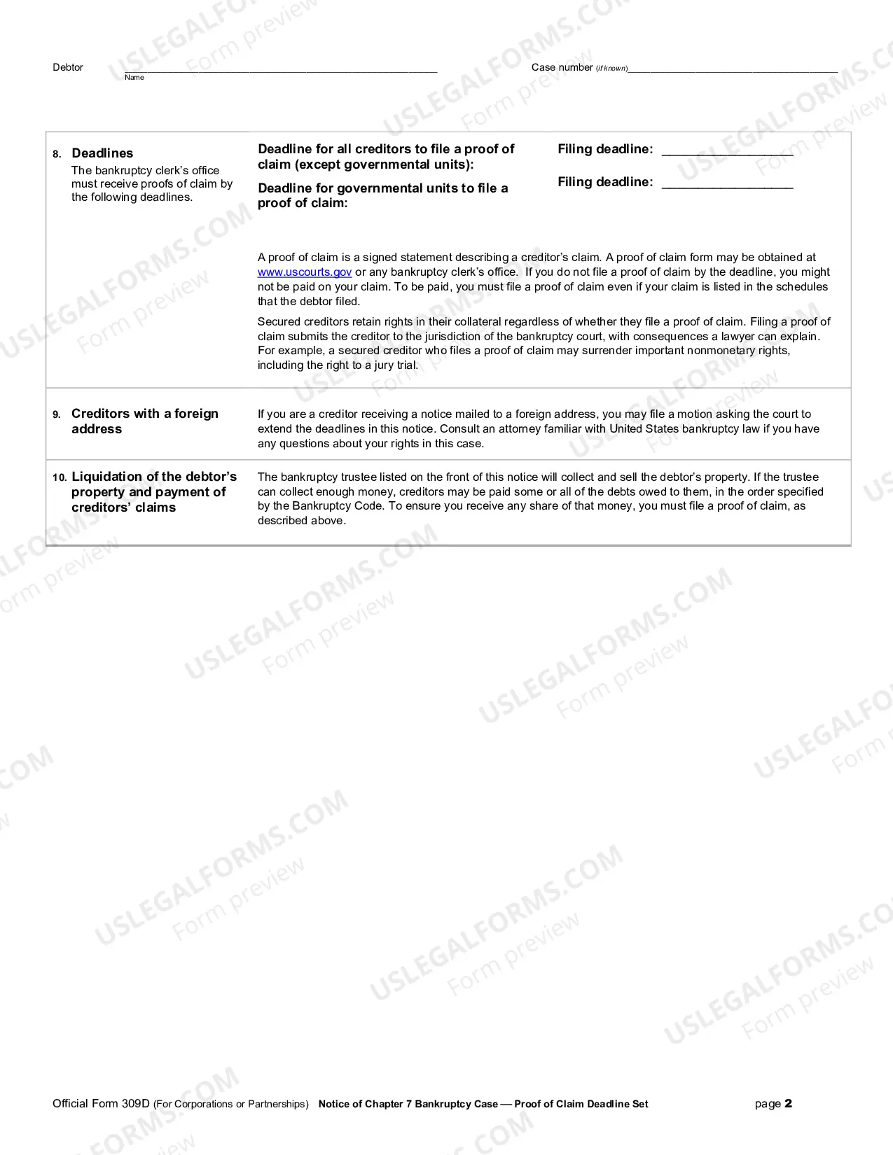 Preview Notice of Chapter 7 Bankruptcy Case - Proof of Claim Deadline Set (For Corporations or Partnerships)
