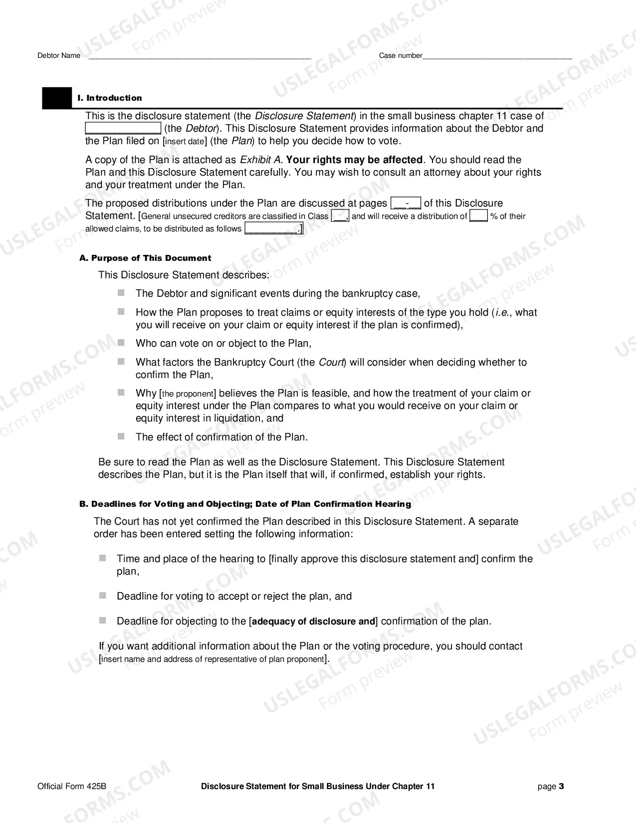 Preview Disclosure Statement for Small Business Under Chapter 11