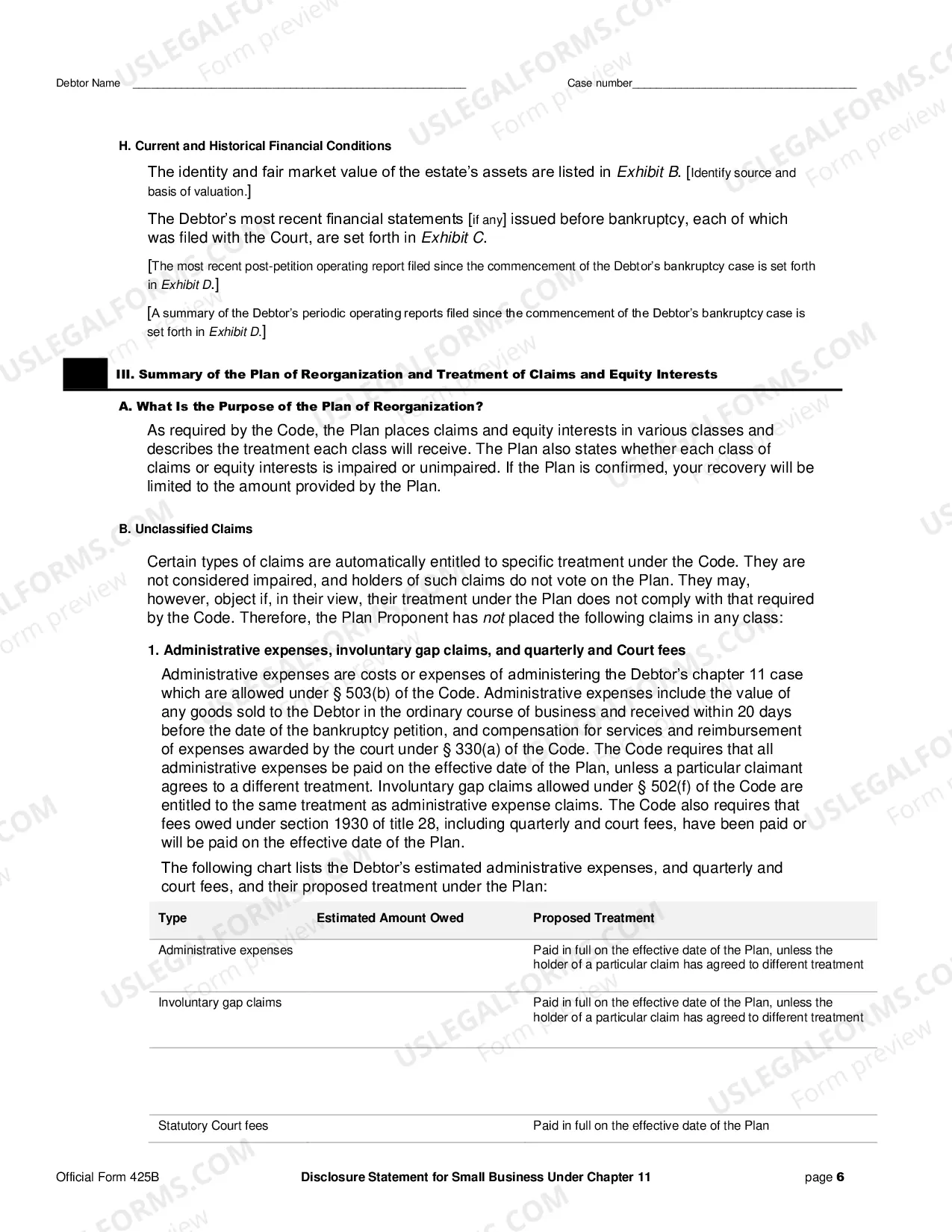 Preview Disclosure Statement for Small Business Under Chapter 11