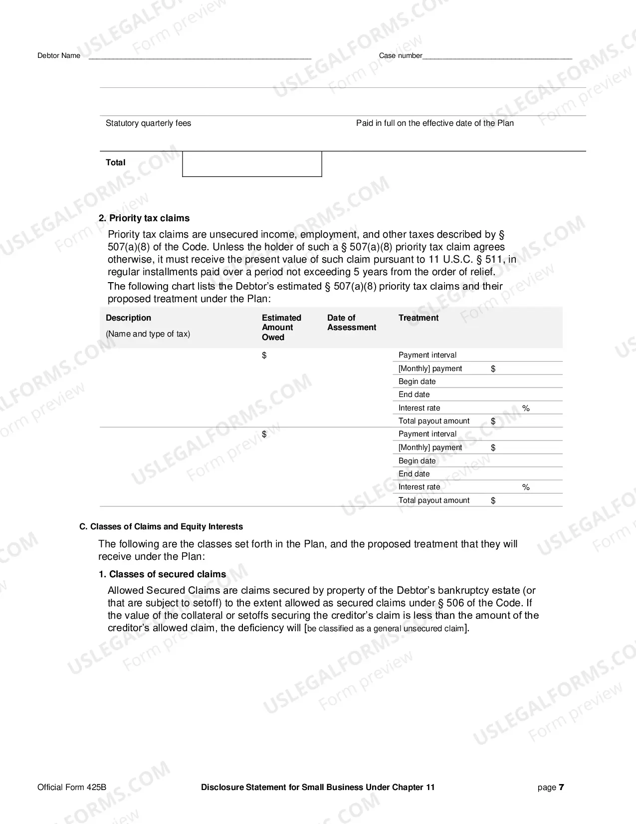 Preview Disclosure Statement for Small Business Under Chapter 11