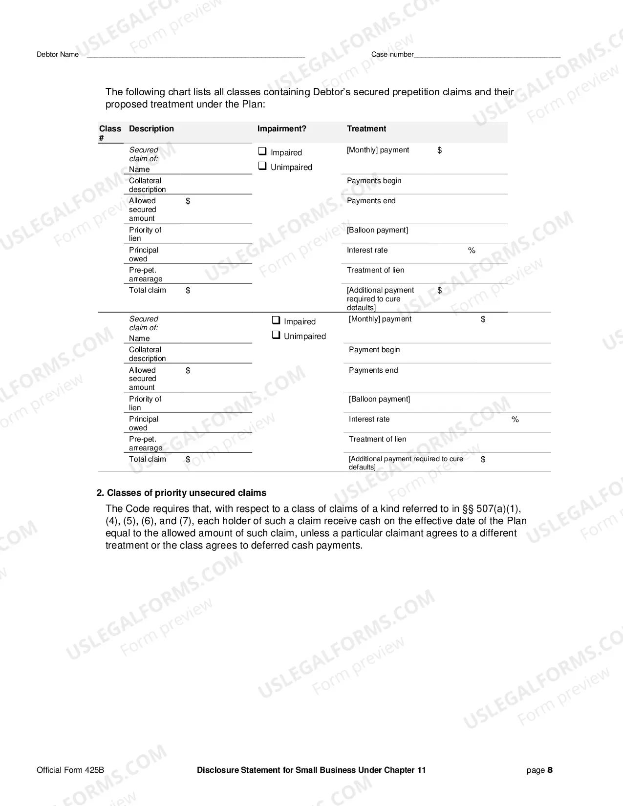 Preview Disclosure Statement for Small Business Under Chapter 11