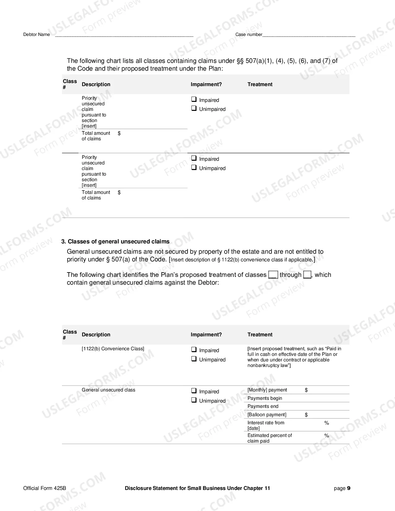 Preview Disclosure Statement for Small Business Under Chapter 11