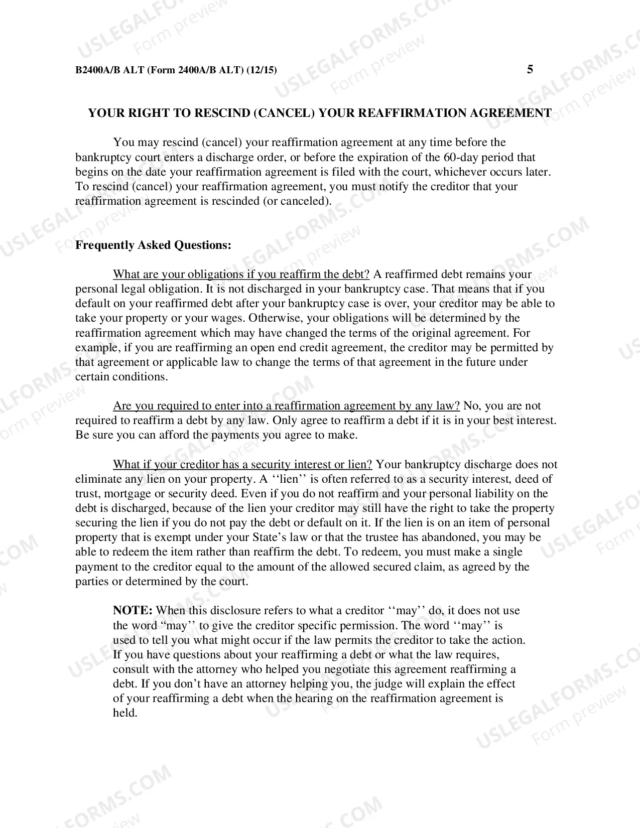 Preview Reaffirmation Agreement