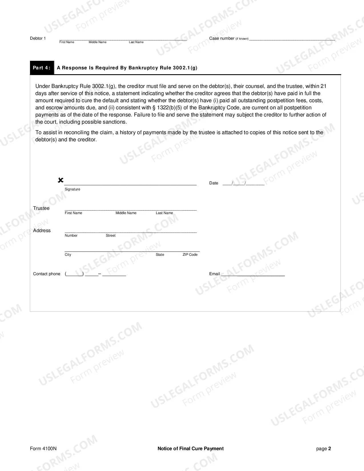 Preview Notice of Final Cure Payment