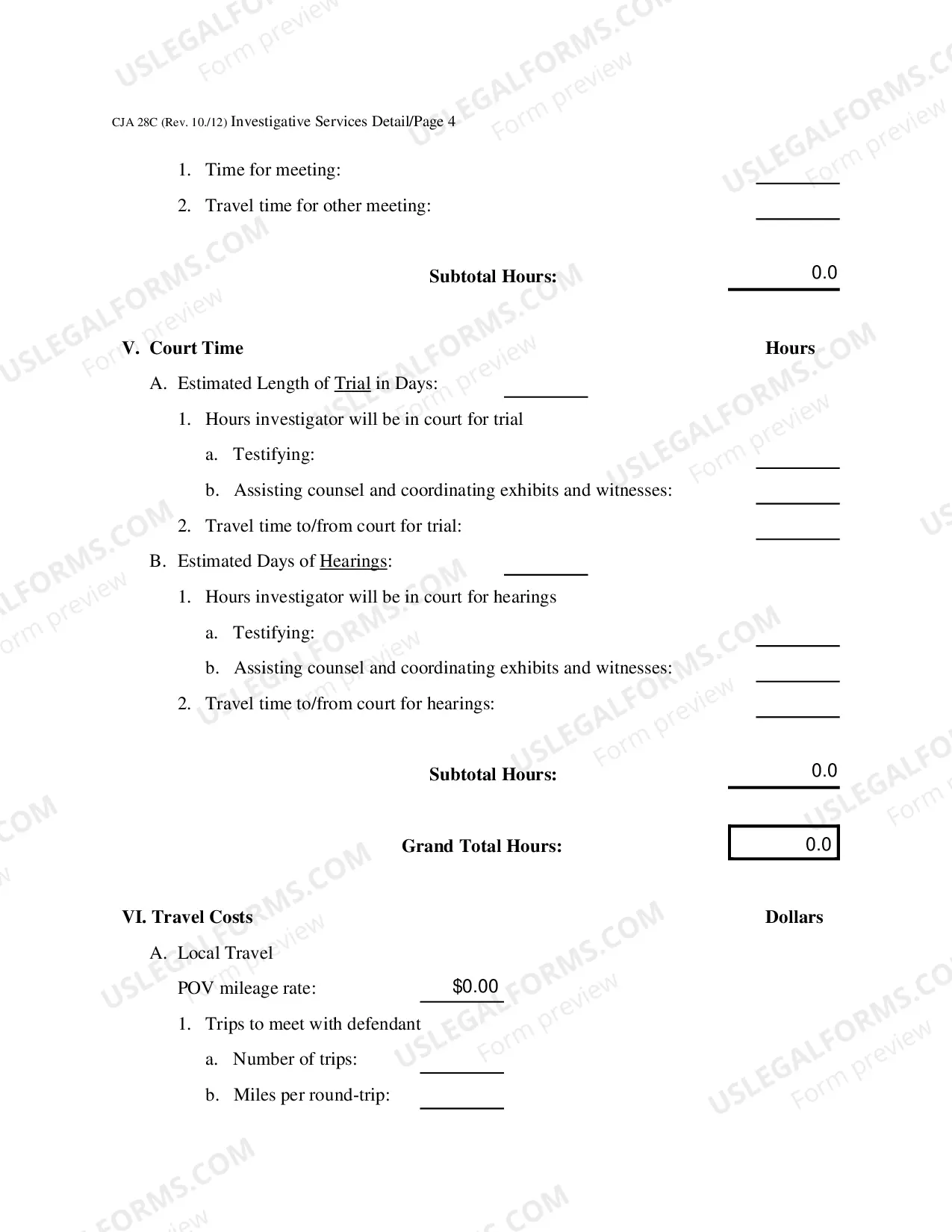 Preview Investigative Services Detailed Budget Worksheet for Non-capital Representations with the Potential for Extraordinary Cost