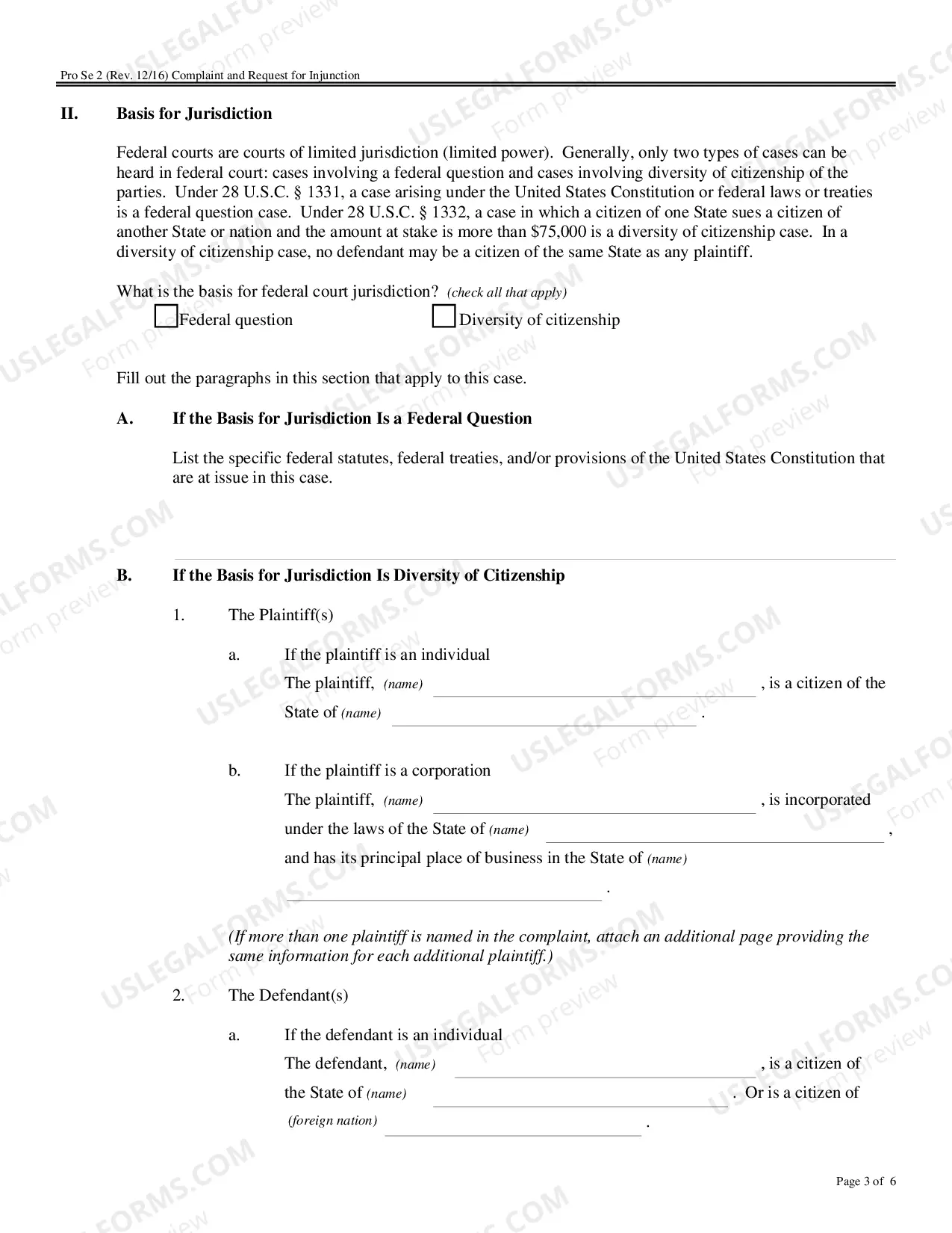 Preview Complaint and Request for Injunction