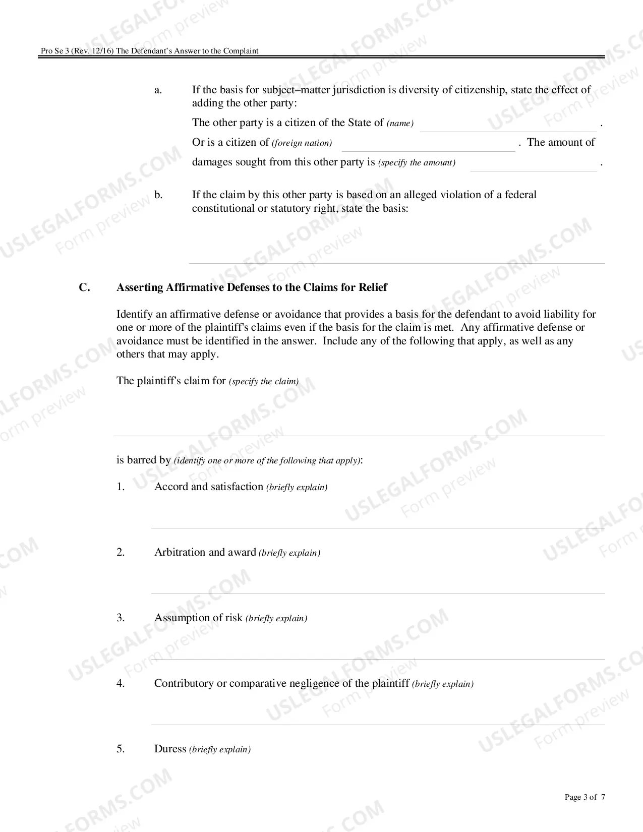 Preview Defendant's Answer to the Complaint