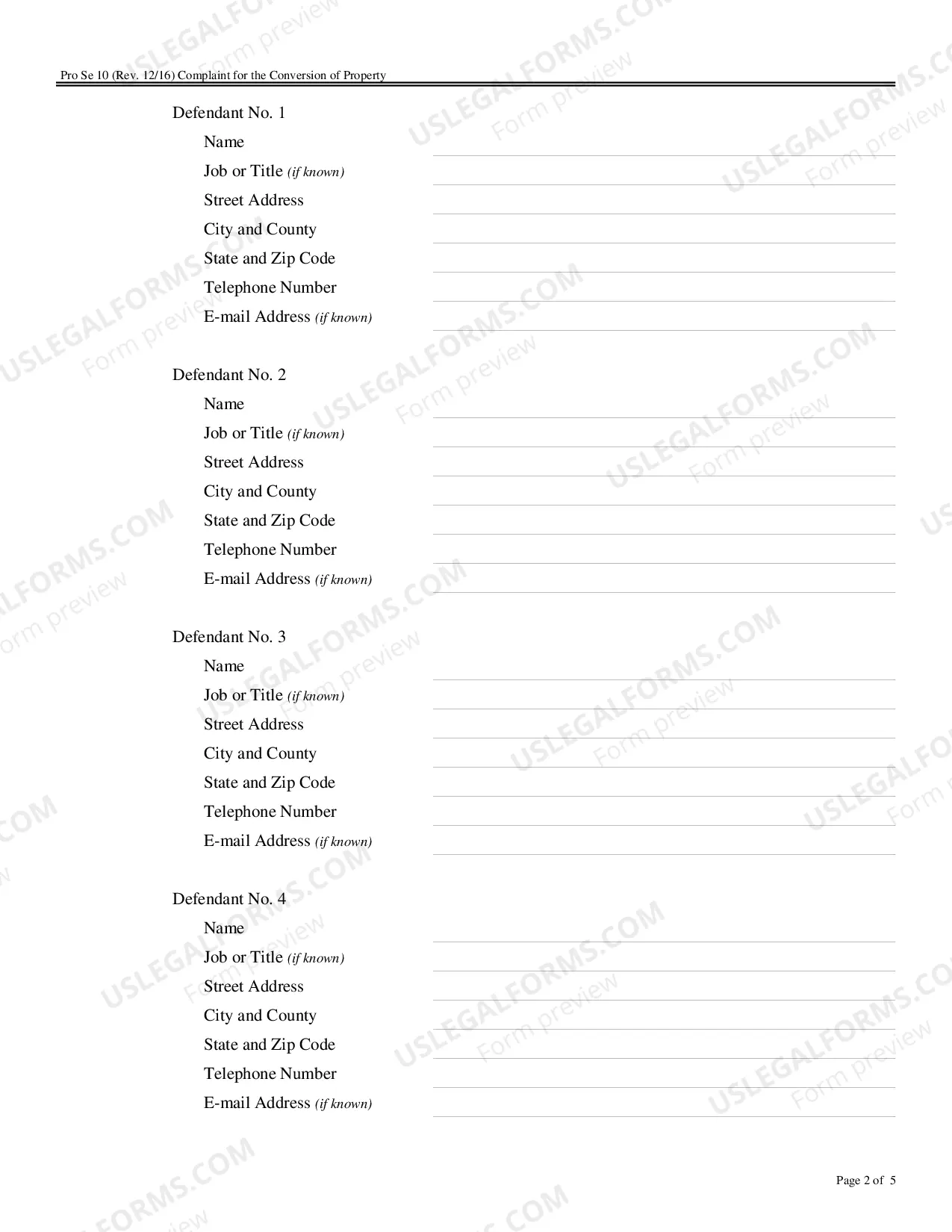 Preview Complaint for the Conversion of Property