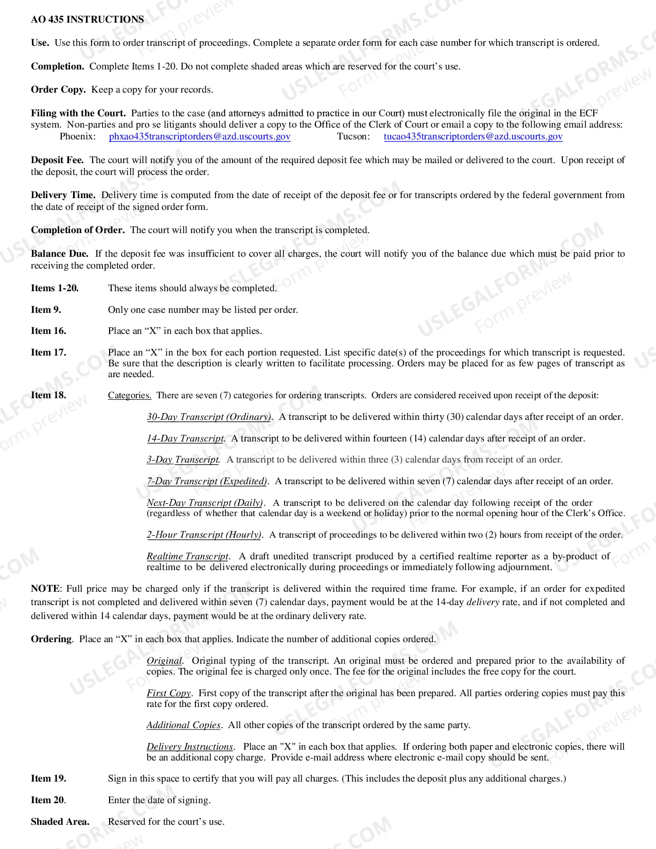 Preview Transcript Order Form and Instructions