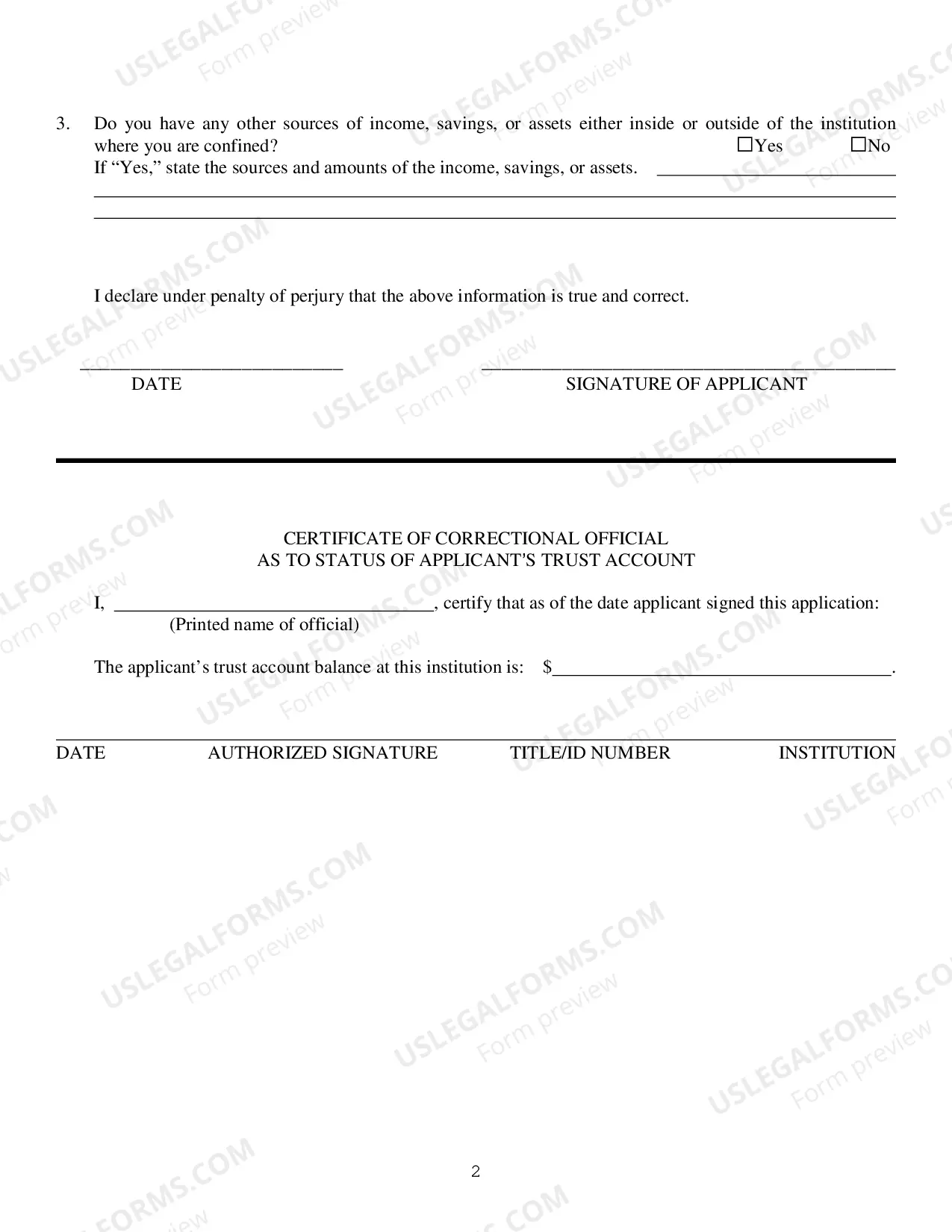 Preview Prisoner Form - Application to Proceed In Forma Pauperis by a Prisoner (Habeas Corpus)