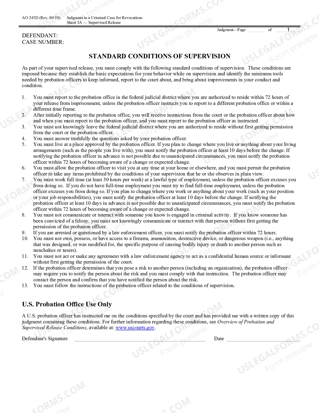 Preview Judgment in a Criminal Case (for Revocation of Probation or Supervised Release)