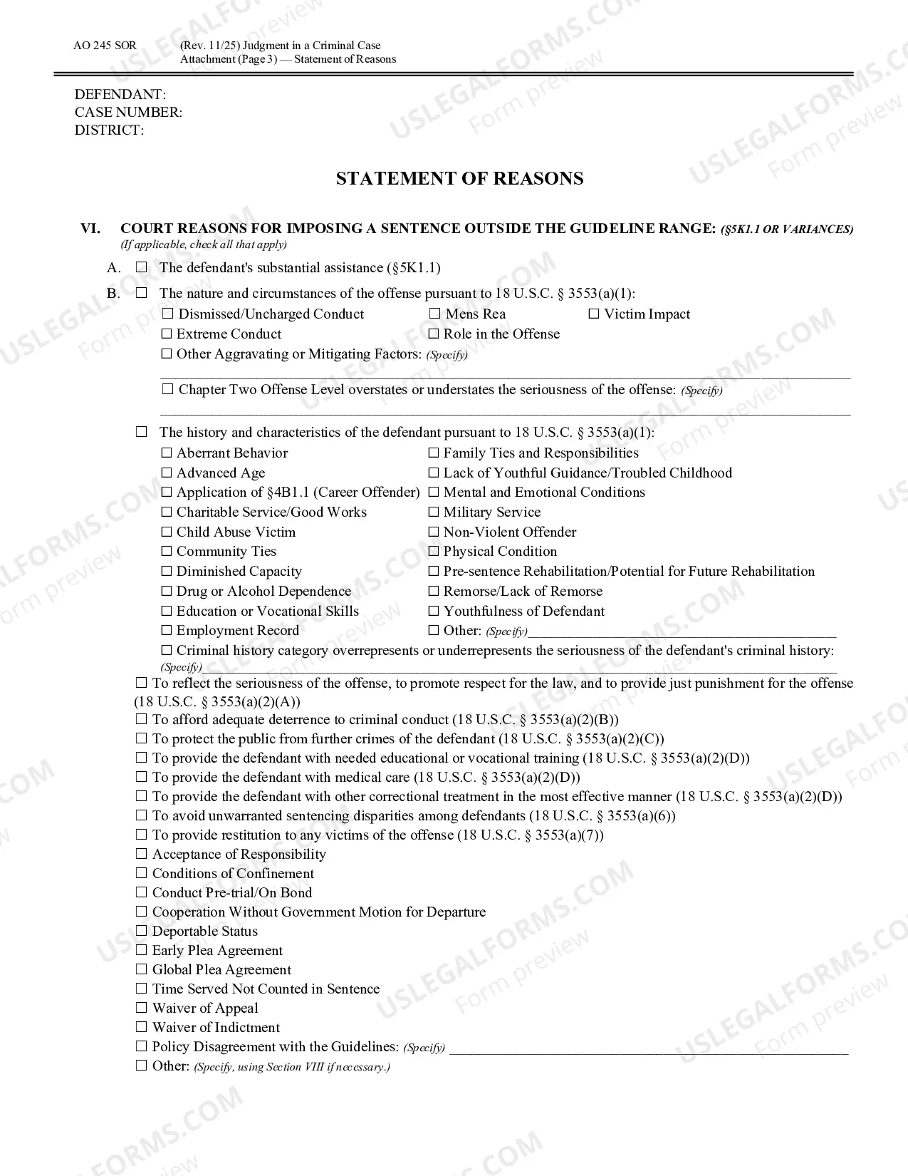 Preview Judgment in a Criminal Case (Statement of Reasons)
