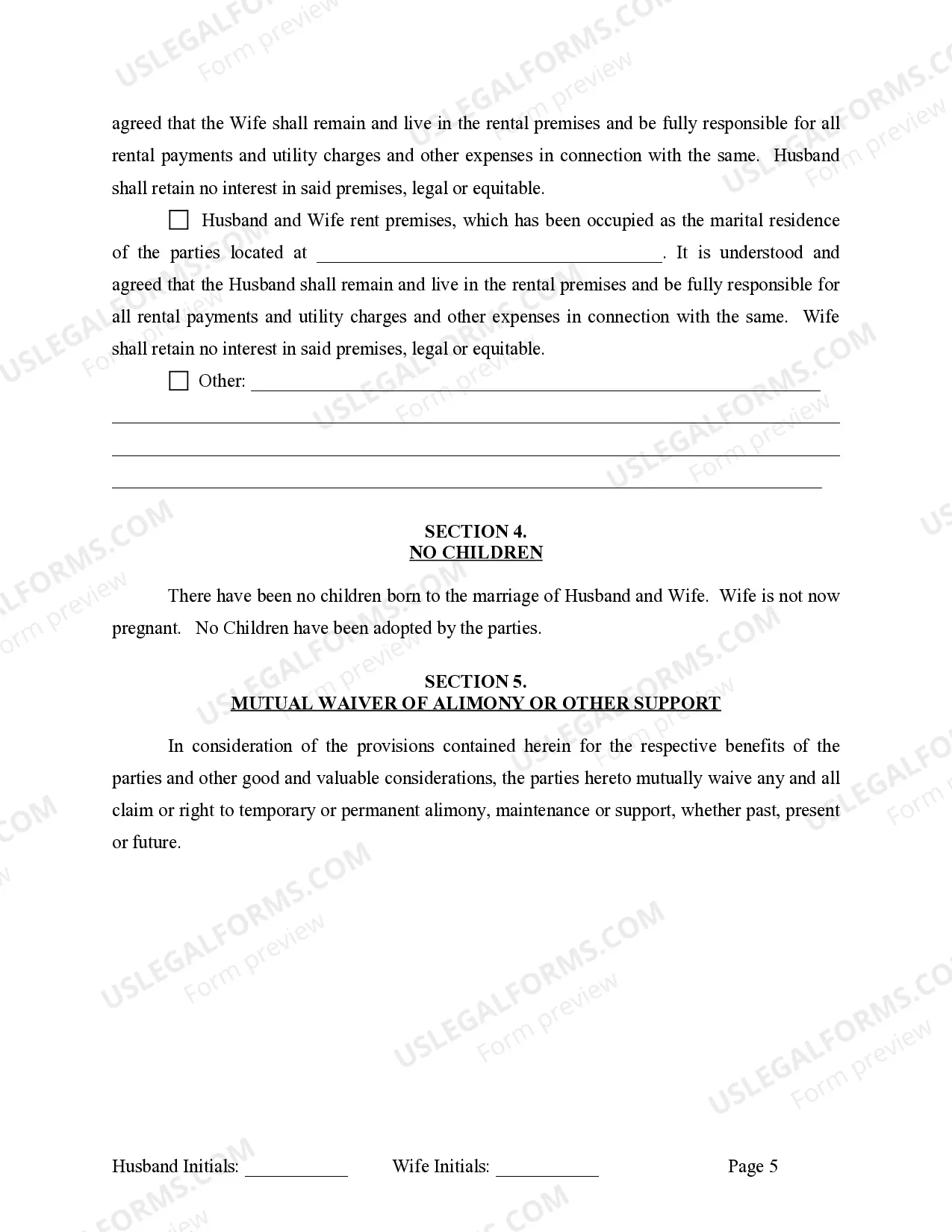 Preview Marital Legal Separation and Property Settlement Agreement where No Children or No Joint Property or Debts and Divorce Action Filed