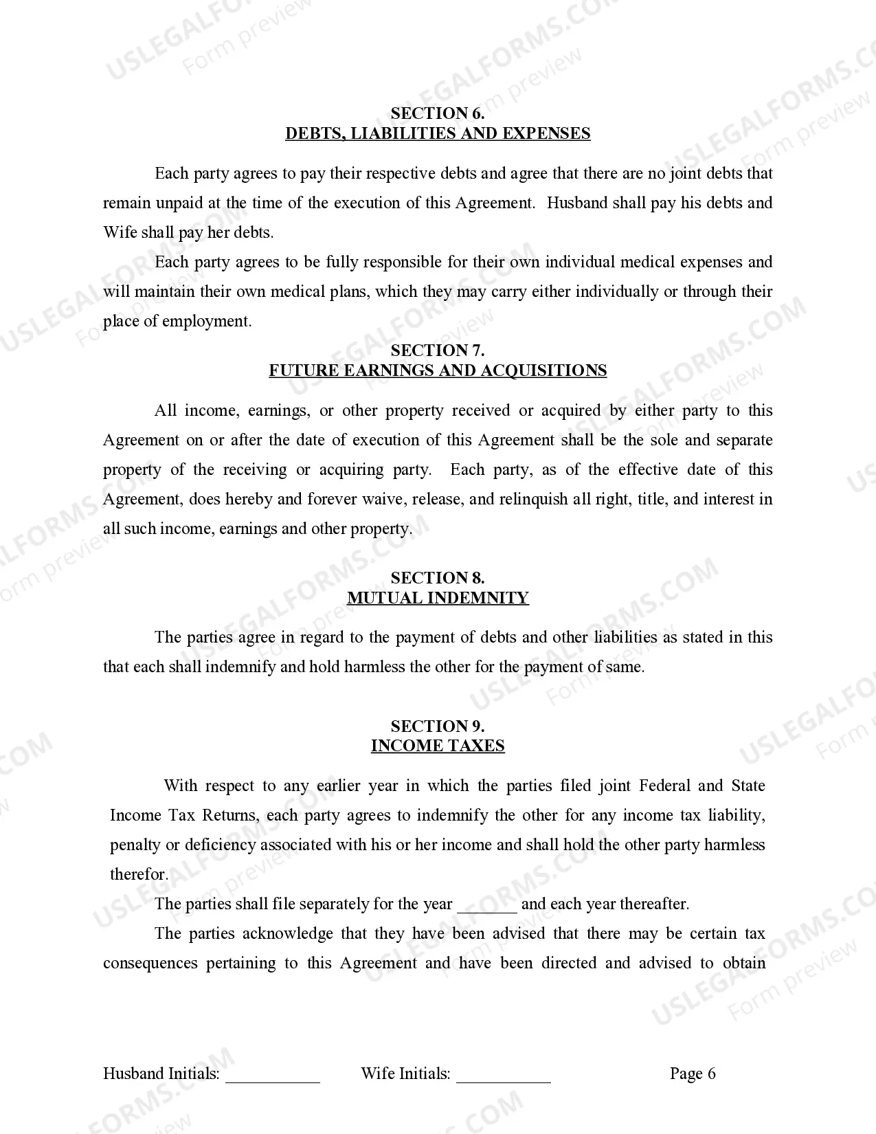 Preview Marital Legal Separation and Property Settlement Agreement where No Children or No Joint Property or Debts and Divorce Action Filed