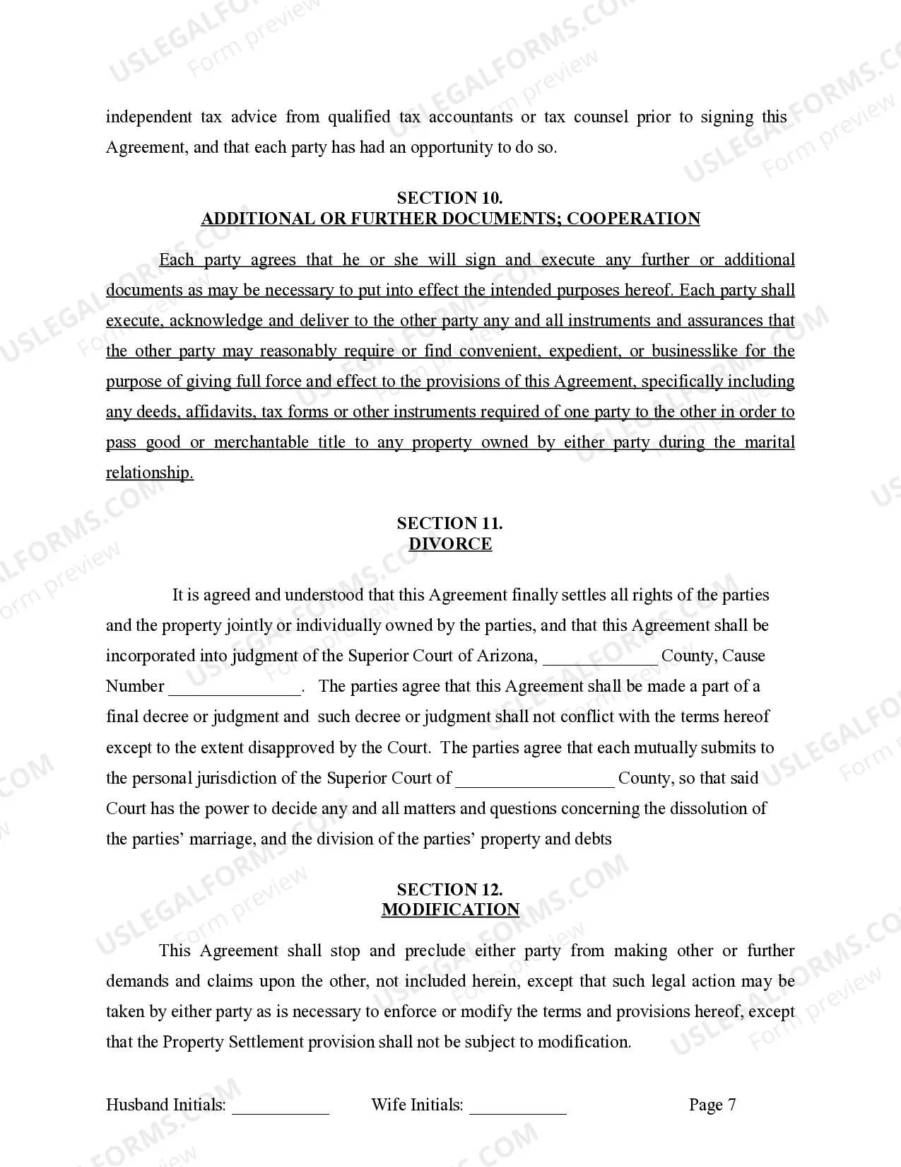 Preview Marital Legal Separation and Property Settlement Agreement where No Children or No Joint Property or Debts and Divorce Action Filed
