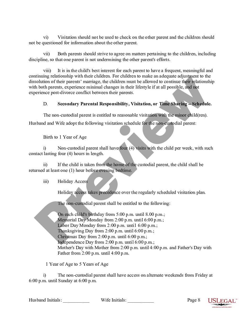 page 8 Marital Legal Separation and Property Settlement Agreement where Minor Children and No Joint Property or Debts and Divorce Action Filed preview