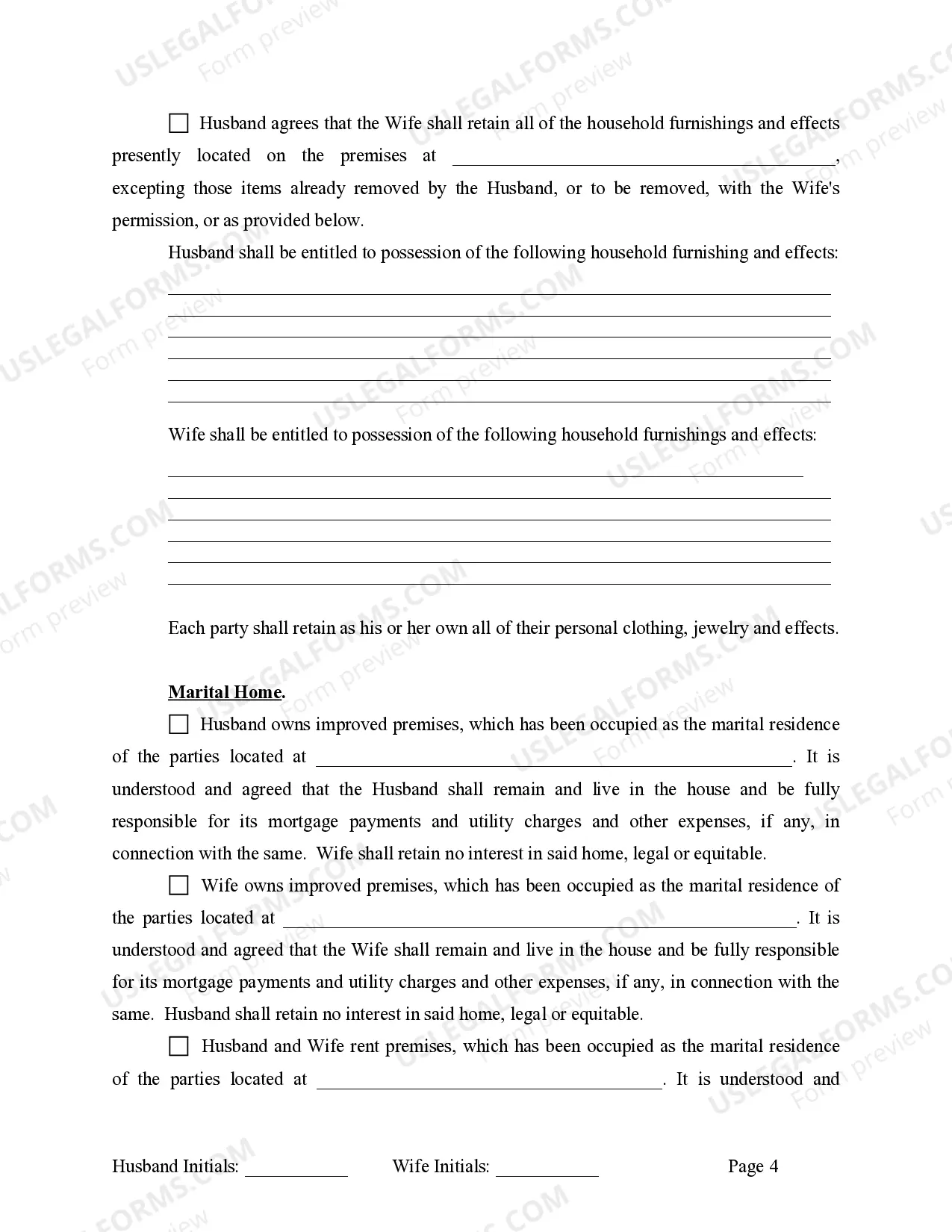 Preview Marital Legal Separation and Property Settlement Agreement where Minor Children and No Joint Property or Debts and Divorce Action Filed