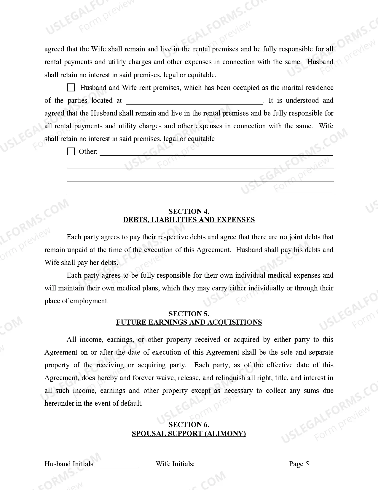 Preview Marital Legal Separation and Property Settlement Agreement where Minor Children and No Joint Property or Debts and Divorce Action Filed