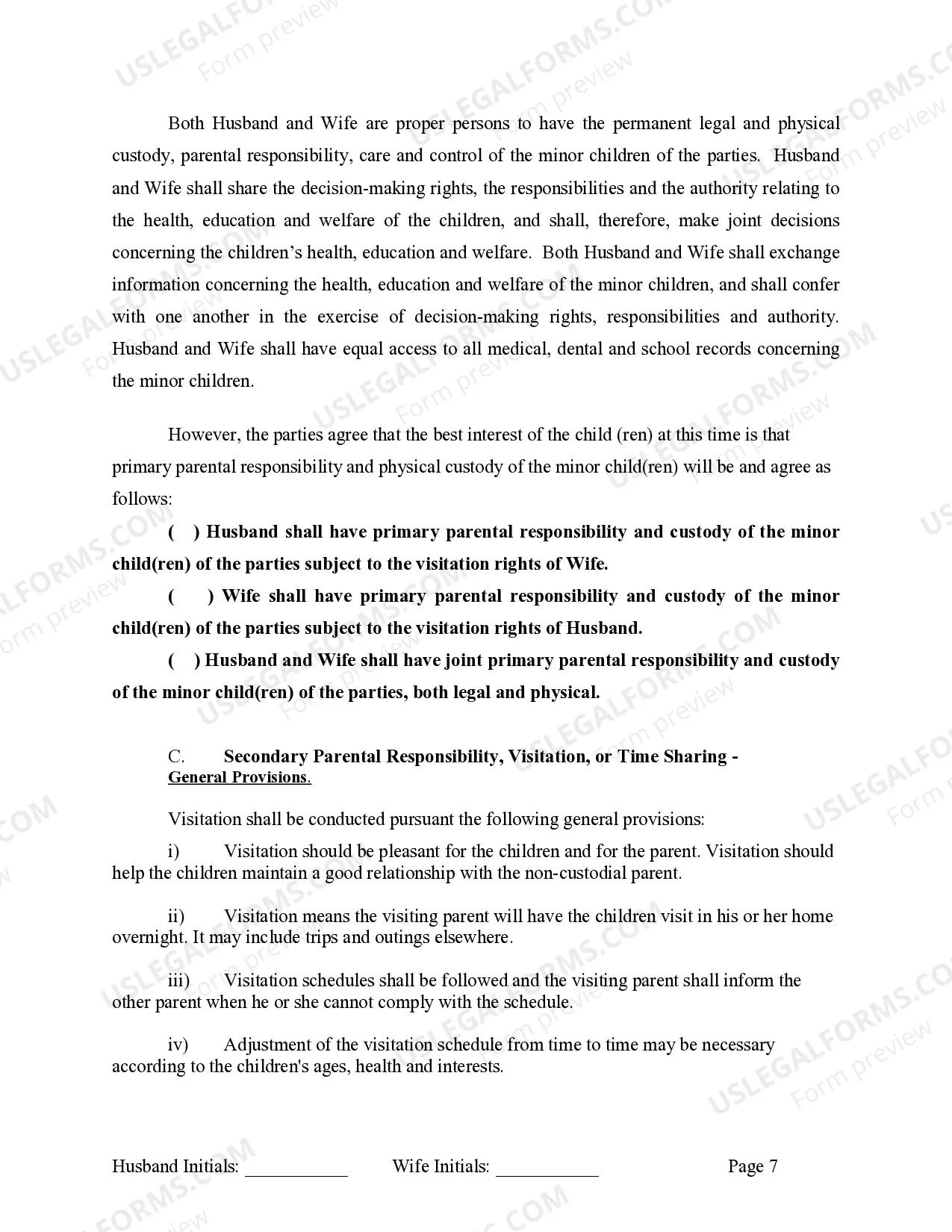 Preview Marital Legal Separation and Property Settlement Agreement where Minor Children and No Joint Property or Debts and Divorce Action Filed