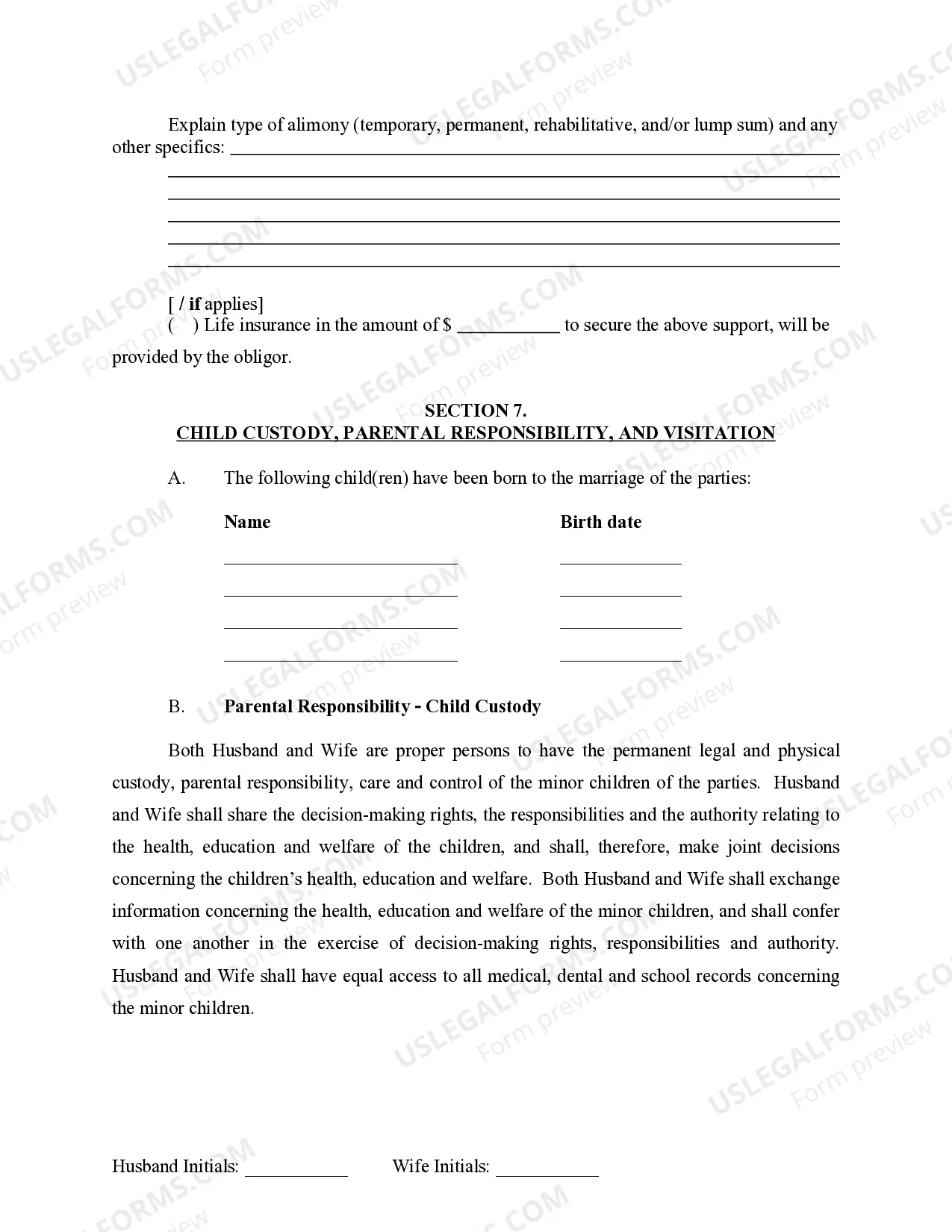 Preview Marital Legal Separation and Property Settlement Agreement Minor Children no Joint Property or Debts effective Immediately