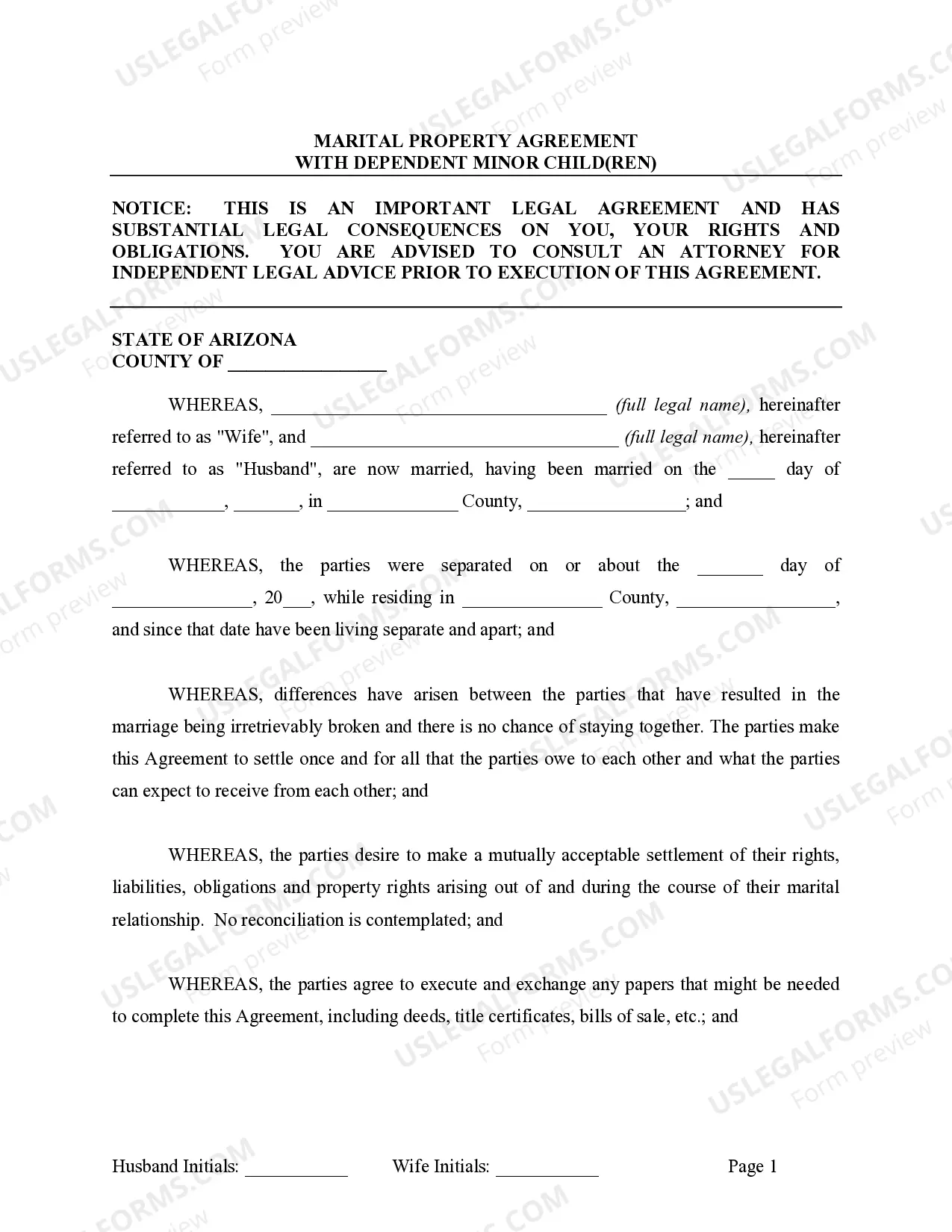 Preview Marital Legal Separation and Property Settlement Agreement Minor Children Parties May have Joint Property or Debts effective Immediately