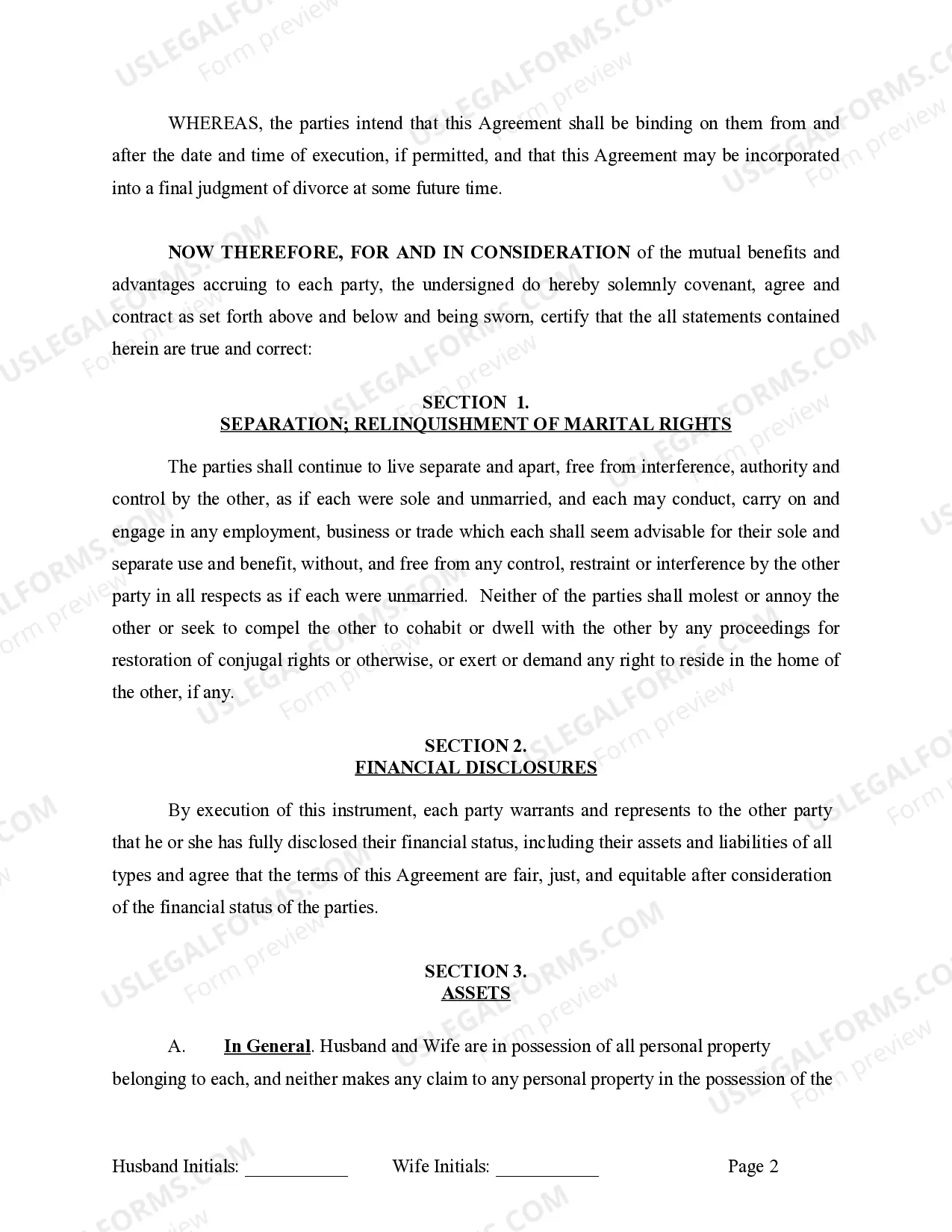 Preview Marital Legal Separation and Property Settlement Agreement Minor Children Parties May have Joint Property or Debts effective Immediately