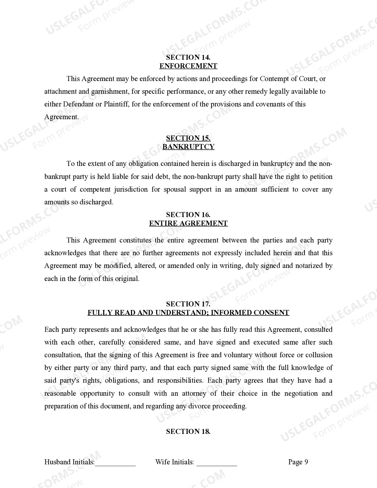 Preview Marital Legal Separation and Property Settlement Agreement for persons with no Children, No Joint Property or Debts Effective Immediately