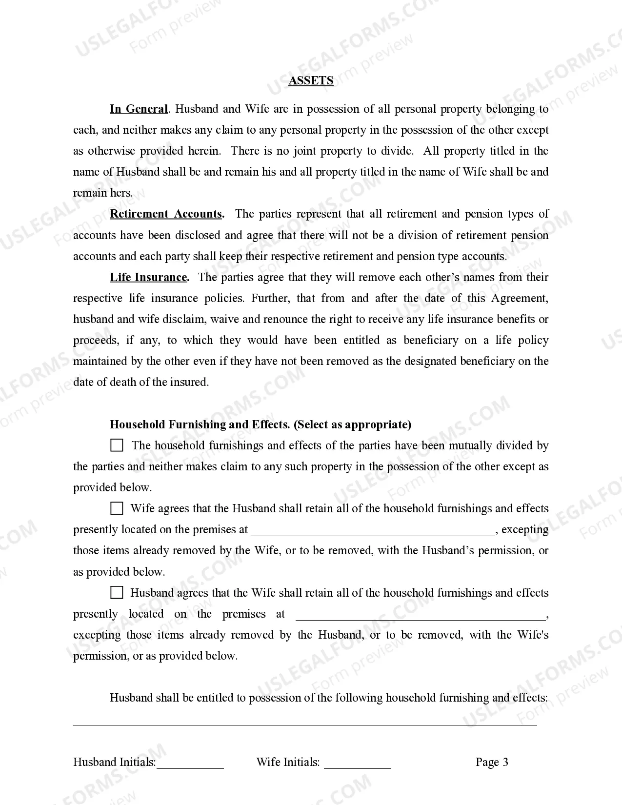 Preview Marital Legal Separation and Property Settlement Agreement for persons with no Children, No Joint Property or Debts Effective Immediately