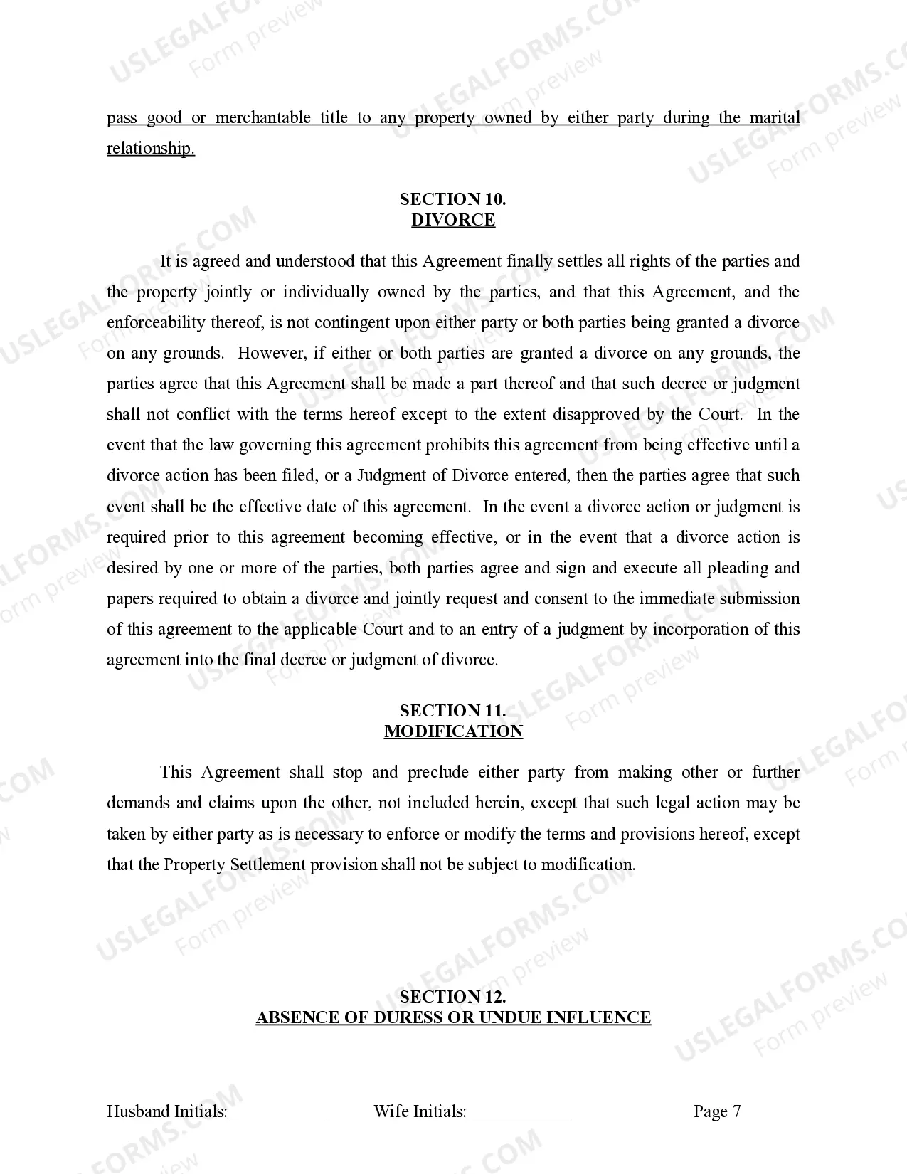 Preview Marital Legal Separation and Property Settlement Agreement for persons with no Children, No Joint Property or Debts Effective Immediately