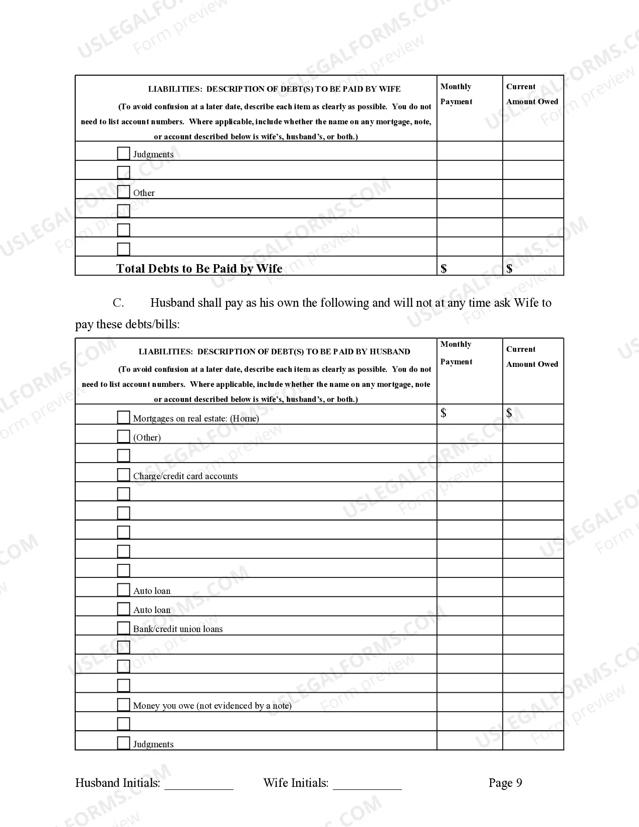 Preview Marital Legal Separation and Property Settlement Agreement where No Children and parties may have Joint Property and / or Debts and Divorce Action Filed