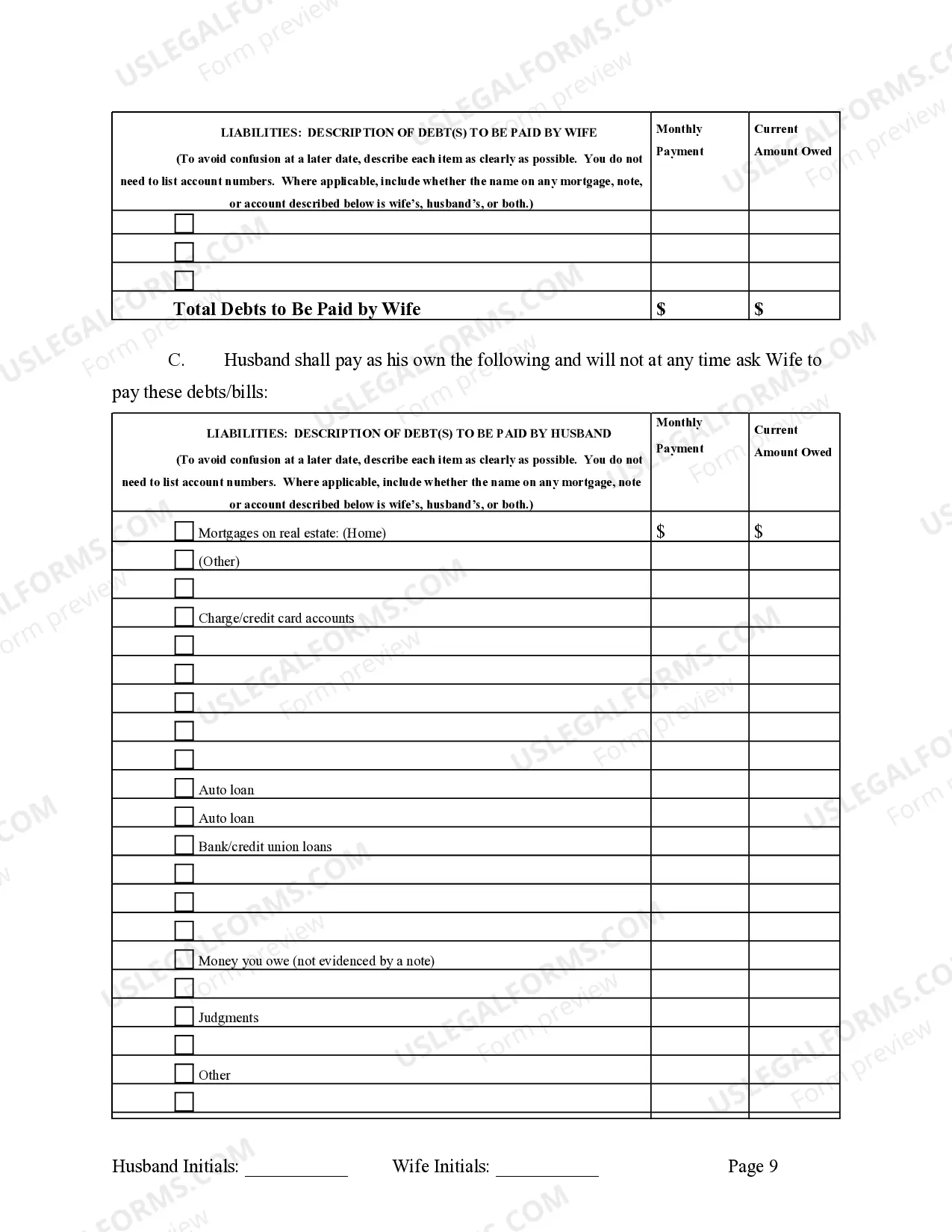 Preview Marital Legal Separation and Property Settlement Agreement no children parties may have Joint Property or Debts effective Immediately