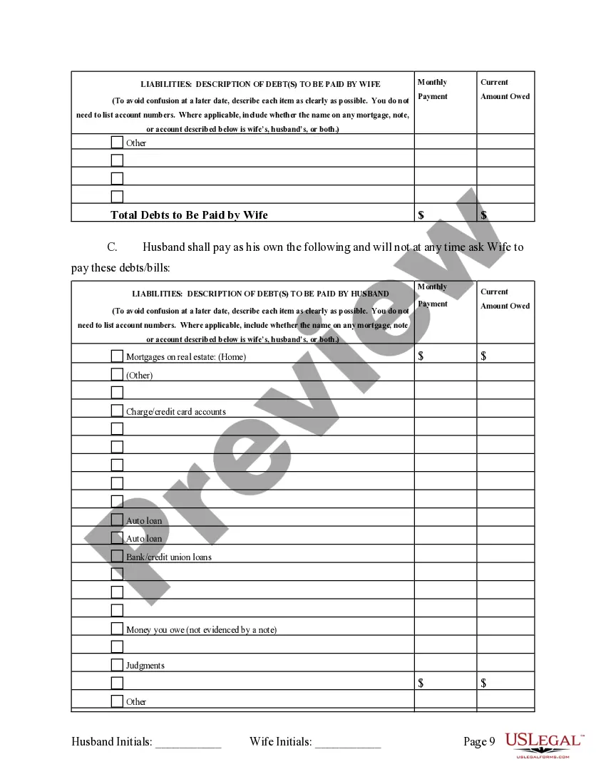 Preview Legal Separation and Property Settlement Agreement with Adult Children - Marital - Parties May have Joint Property or Debts - Divorce Action Filed