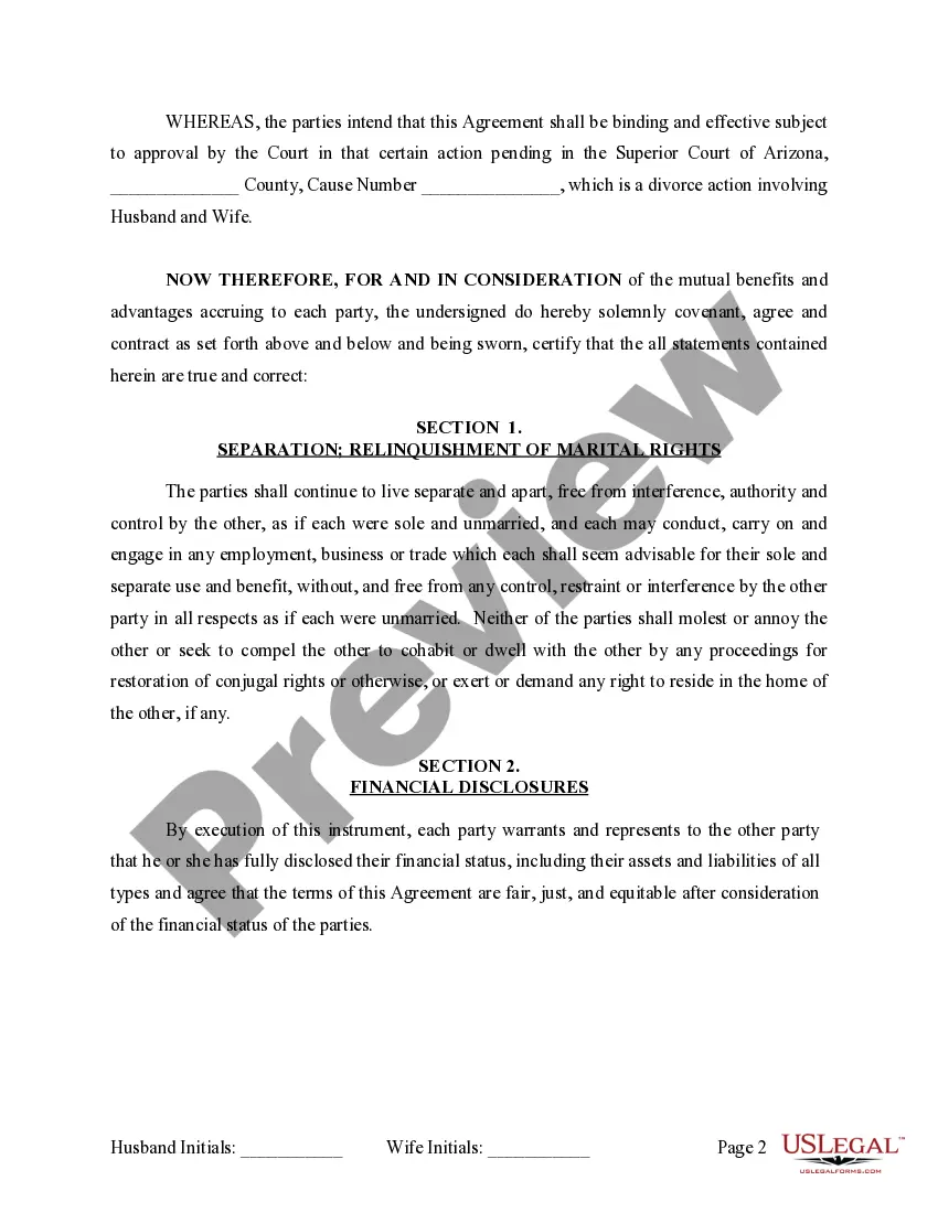 Preview Legal Separation and Property Settlement Agreement with Adult Children - Marital - Parties May have Joint Property or Debts - Divorce Action Filed
