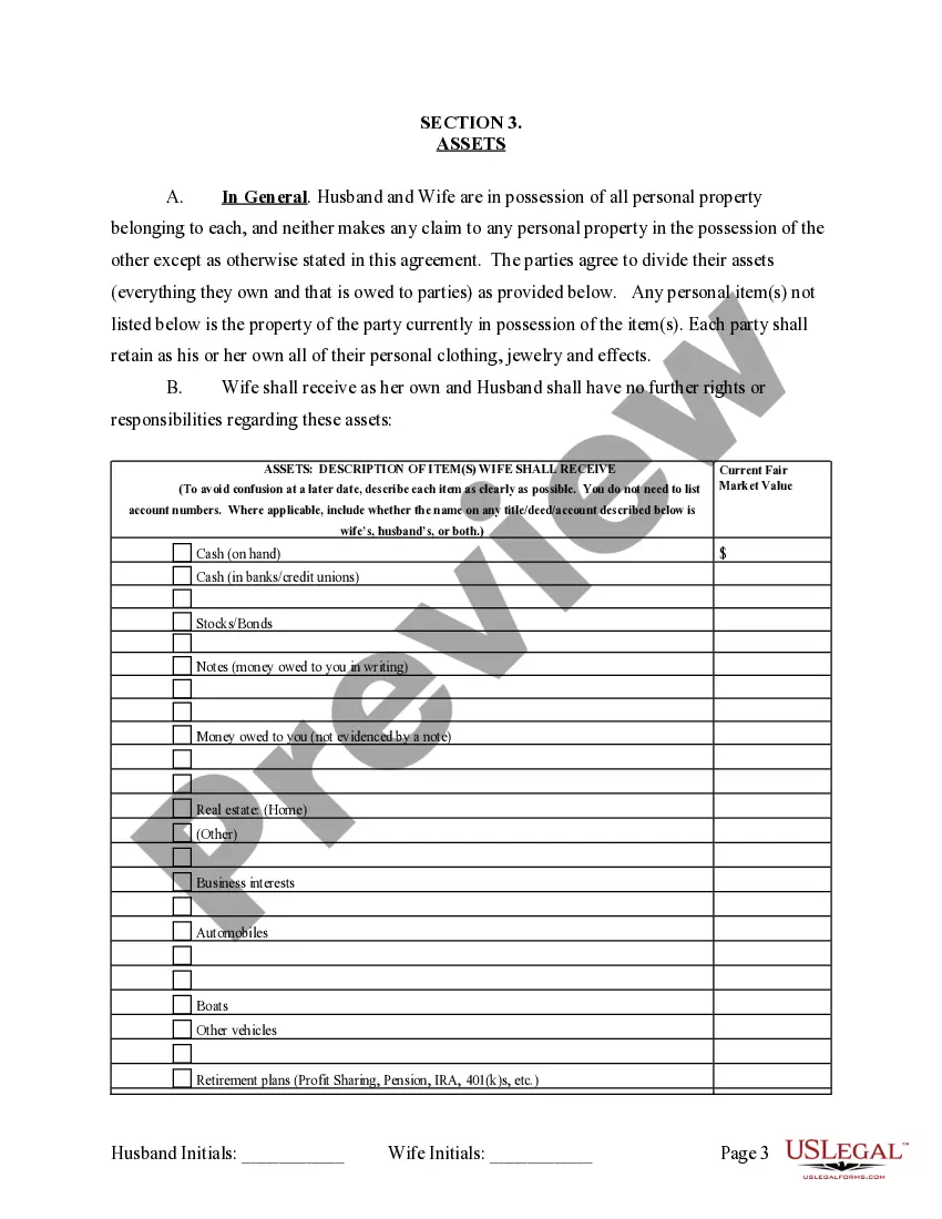 Preview Legal Separation and Property Settlement Agreement with Adult Children - Marital - Parties May have Joint Property or Debts - Divorce Action Filed
