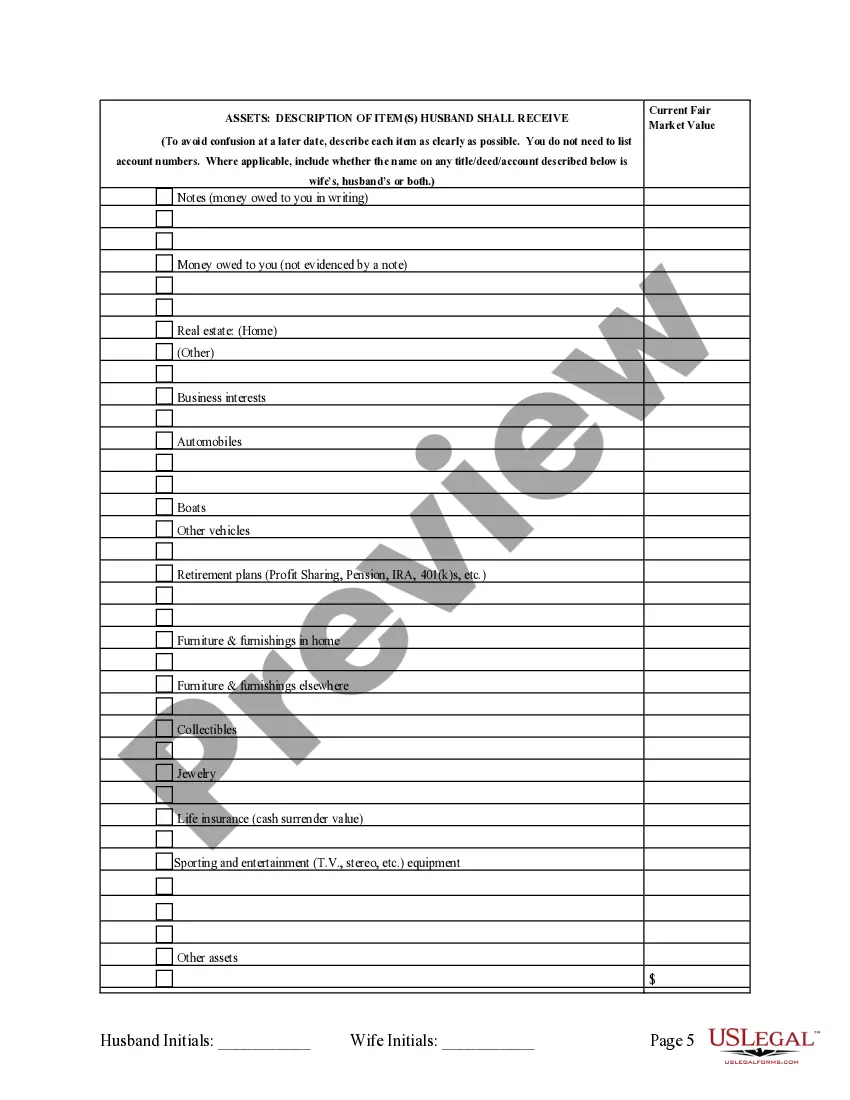Preview Legal Separation and Property Settlement Agreement with Adult Children - Marital - Parties May have Joint Property or Debts - Divorce Action Filed