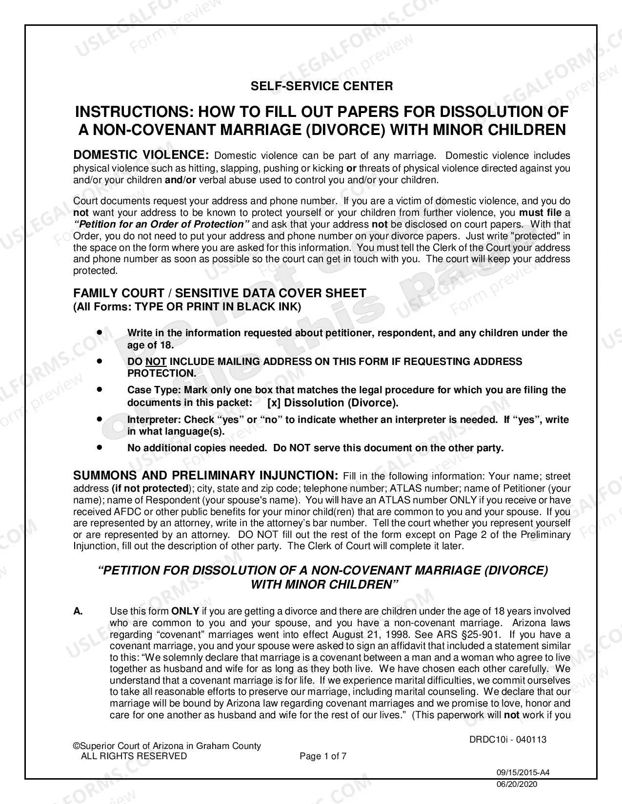 Preview Divorce in a Non Covenant Marriage with Minor Children - Petitioner Only