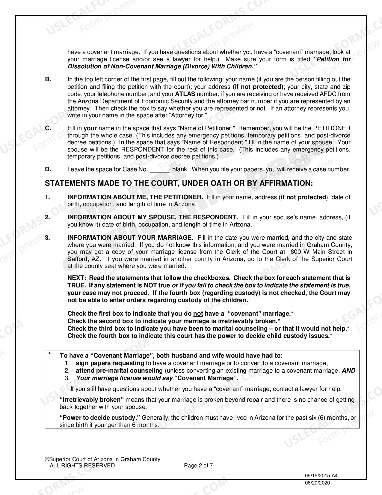 Preview Divorce in a Non Covenant Marriage with Minor Children - Petitioner Only