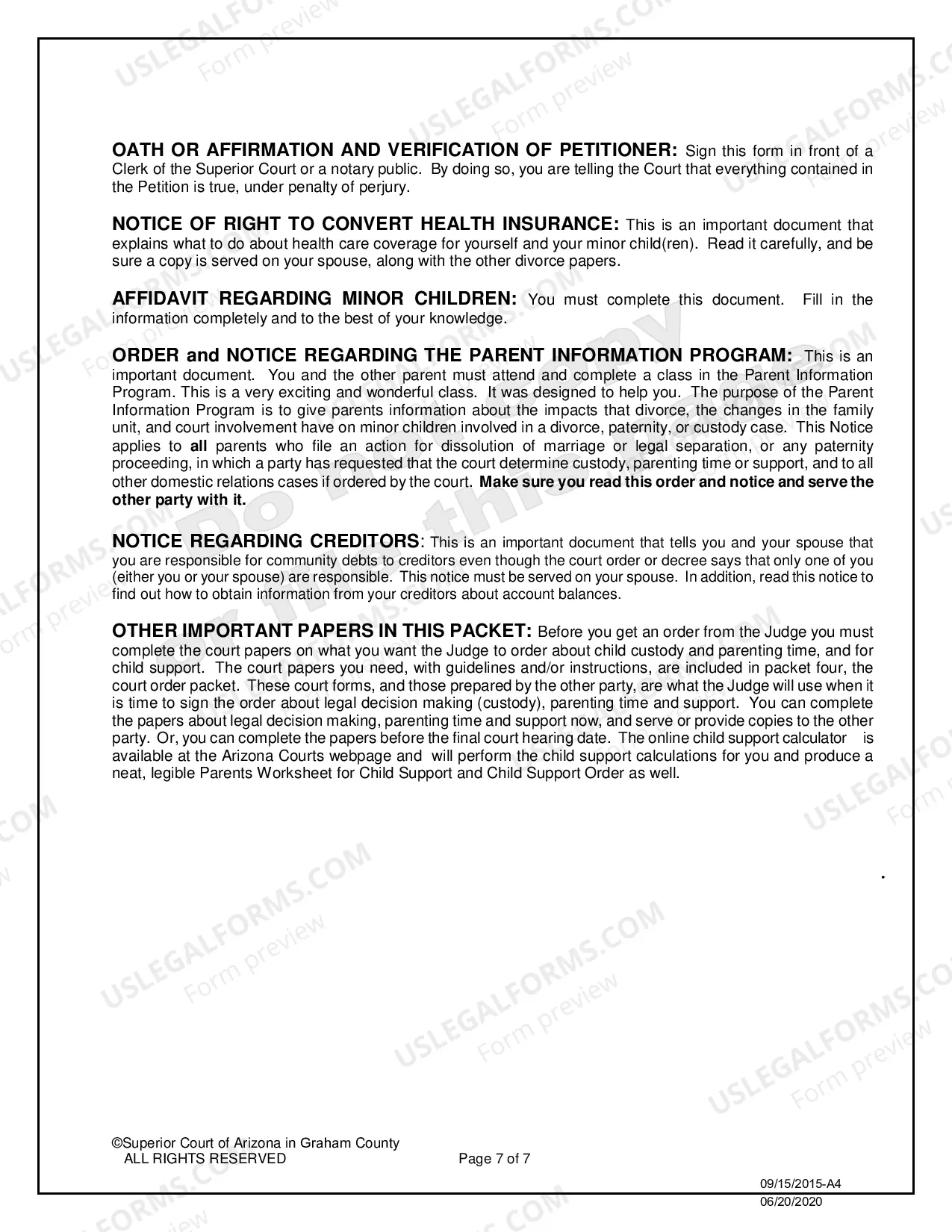 Preview Divorce in a Non Covenant Marriage with Minor Children - Petitioner Only