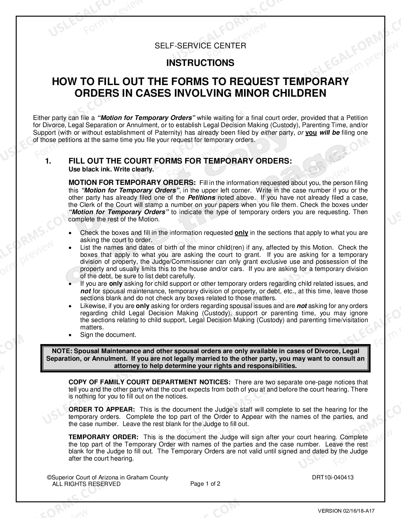 Preview Pre Decree Temporary Orders for Custody, Parenting Time, Child Support after Notice to the Other Party